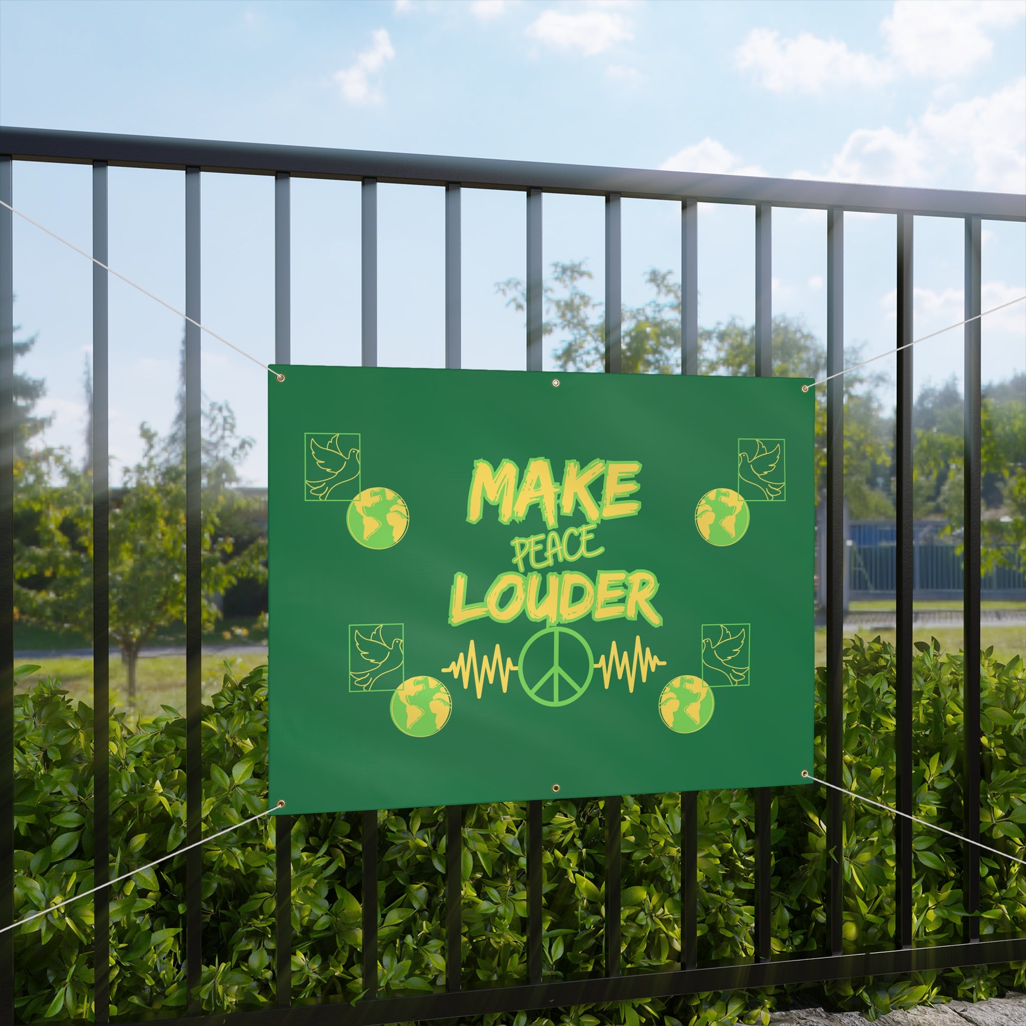 Make Peace Louder Banner(Yellow|Green) | Peace Sign Earth Banner | Peaceful Activist Banner | Social Justice Banner |