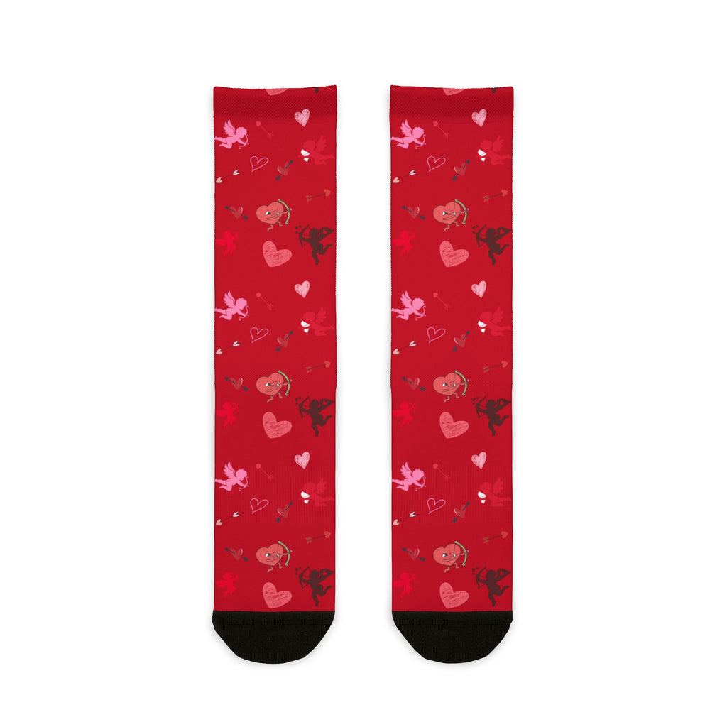 Valentines Love Is a Battlefield' Crew Socks (red)| Cupid Socks | Valentines Day Socks | Heart Socks |