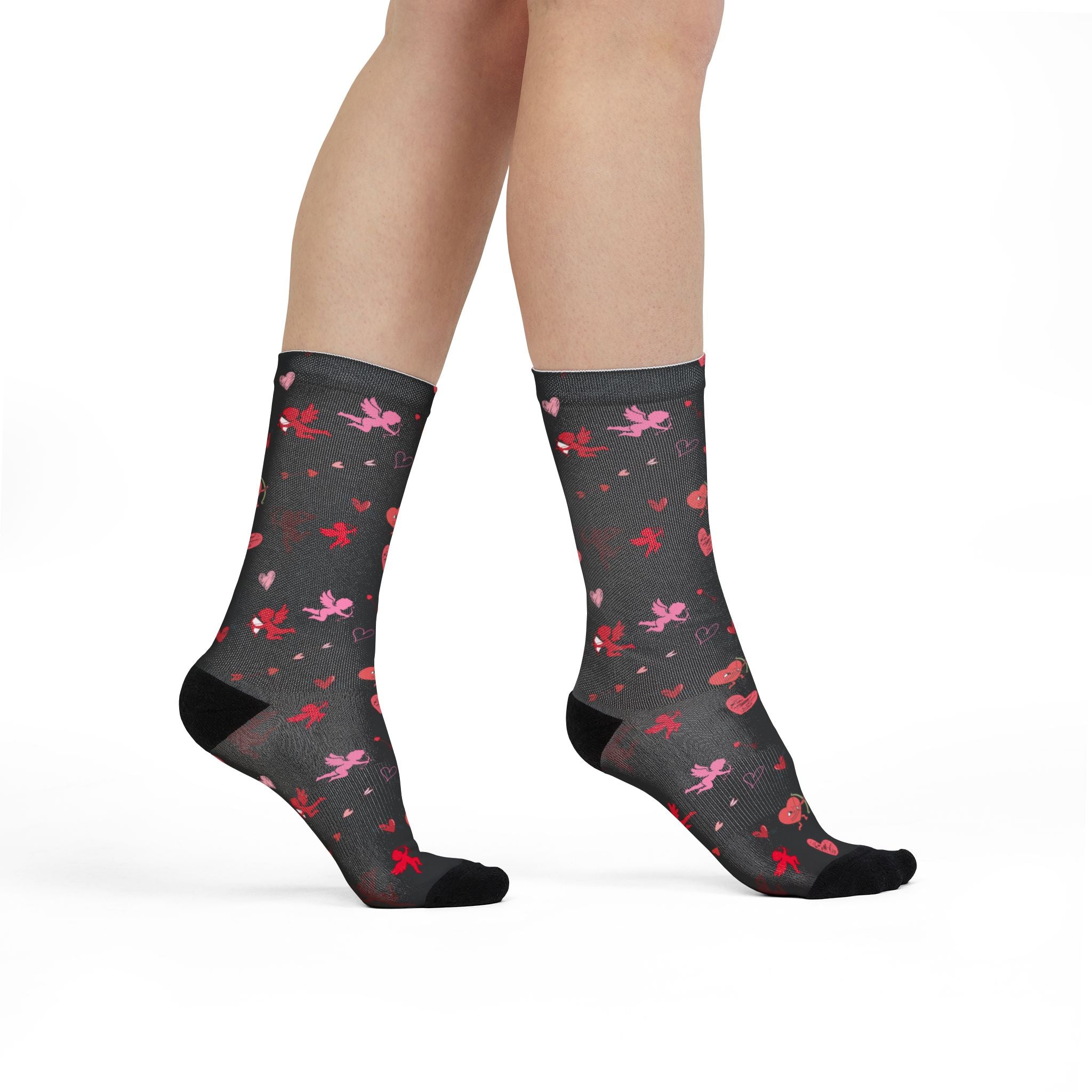 Valentines Love Is a Battlefield' Crew Socks (black)| Cupid Socks | Valentines Day Socks | Heart Socks |