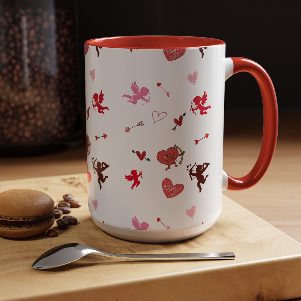 Cupid War Heart Pattern Accent Coffee Mug | Valentine Love Arrow Ceramic | Valentines Mug | Valentines