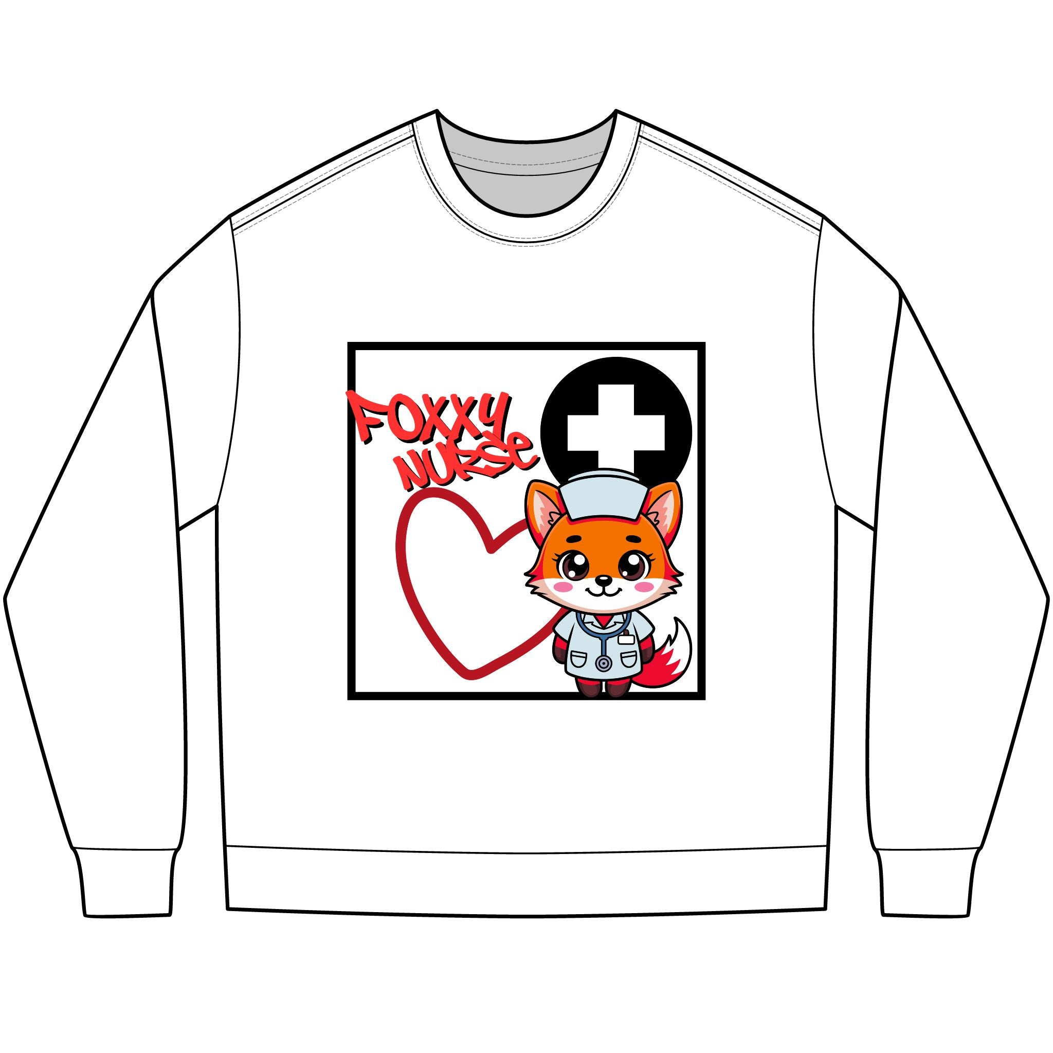 Foxy Nurse Long Sleeve Tee(Red|Black) | Cute Medical Nurse Shirt | Funny Nurse Shirt | Animal Lovers Medical Shirt |