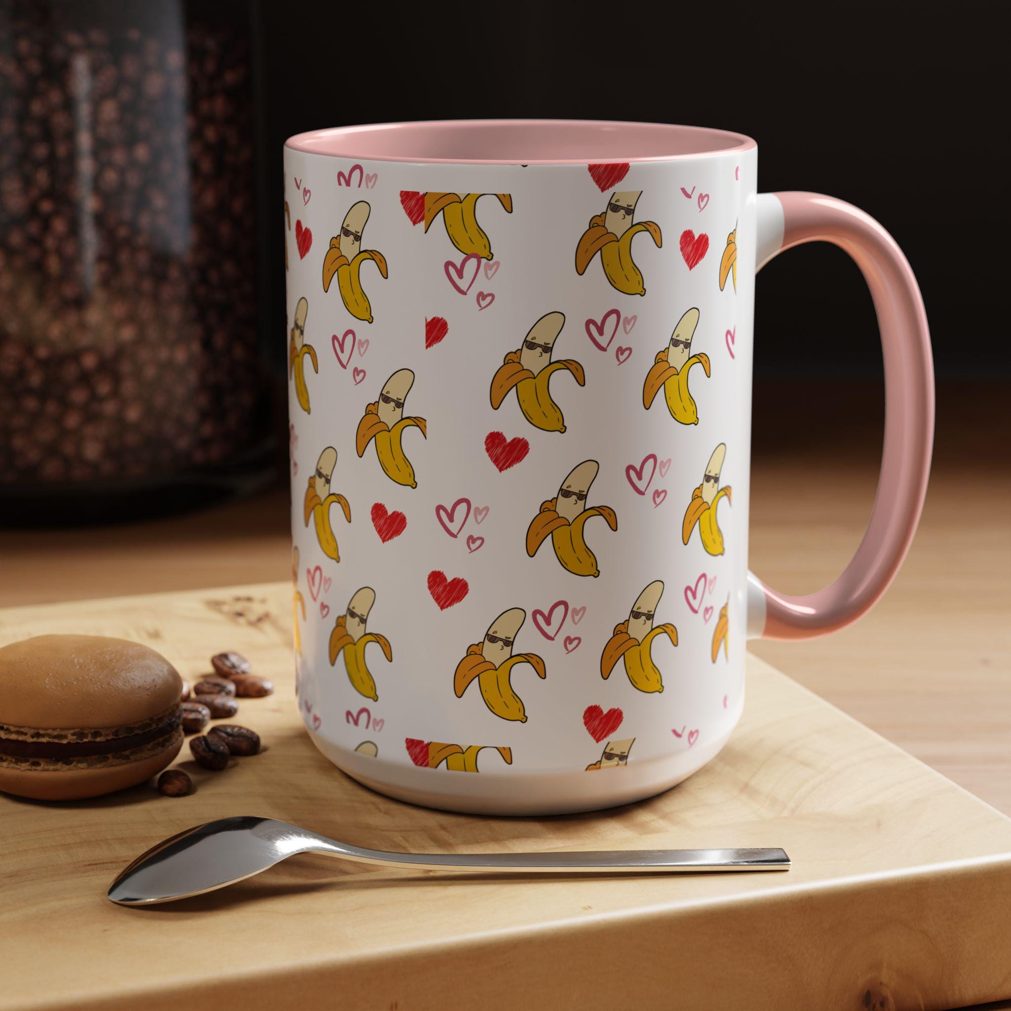 Banana Hearts Valentine Coffee Mug | Cute Valentine Morning Mug | Valentines Day Mug | Cool Valentines