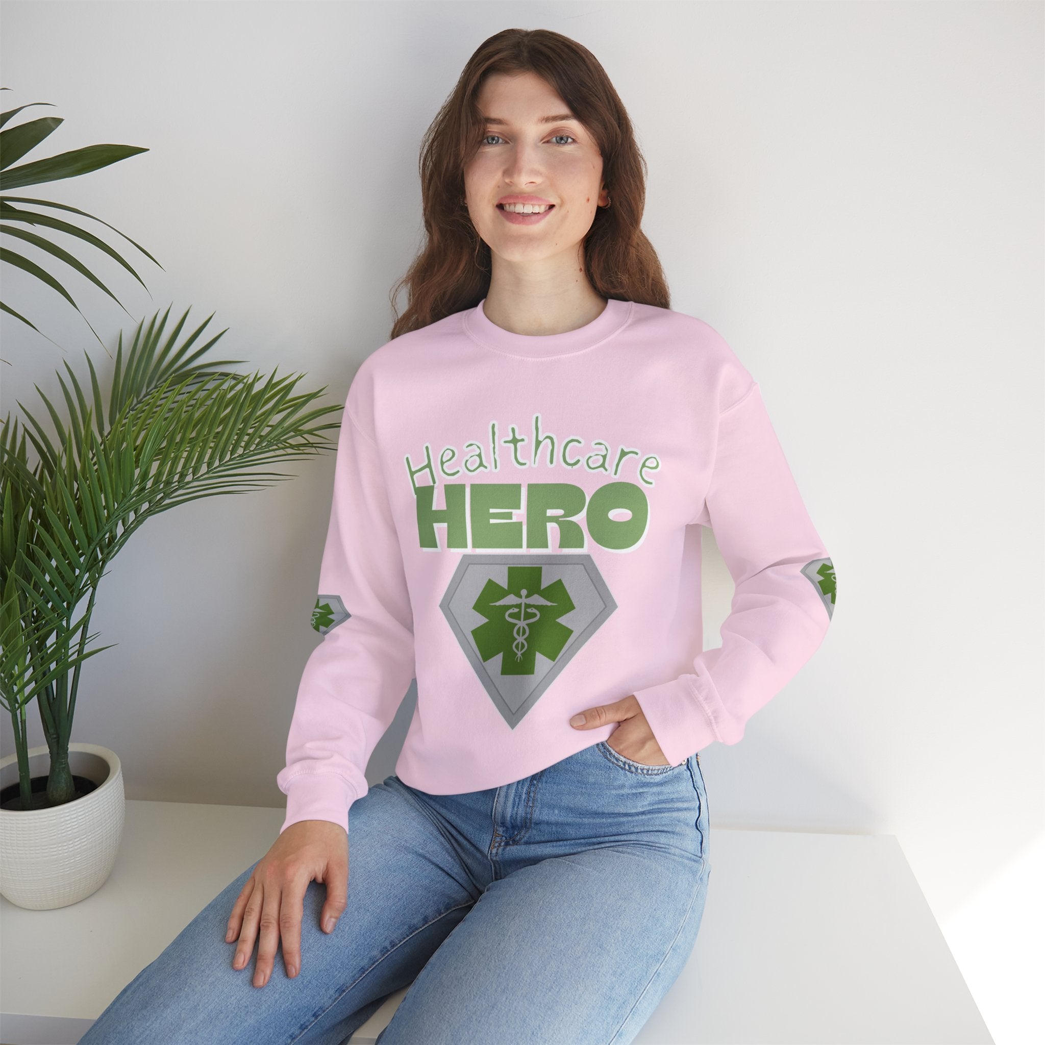 Healthcare Hero Sweatshirt(Matt Green|White) |  Medical Staff Appreciation Crewneck | Frontline Sweatshirt | EMS Sweater |