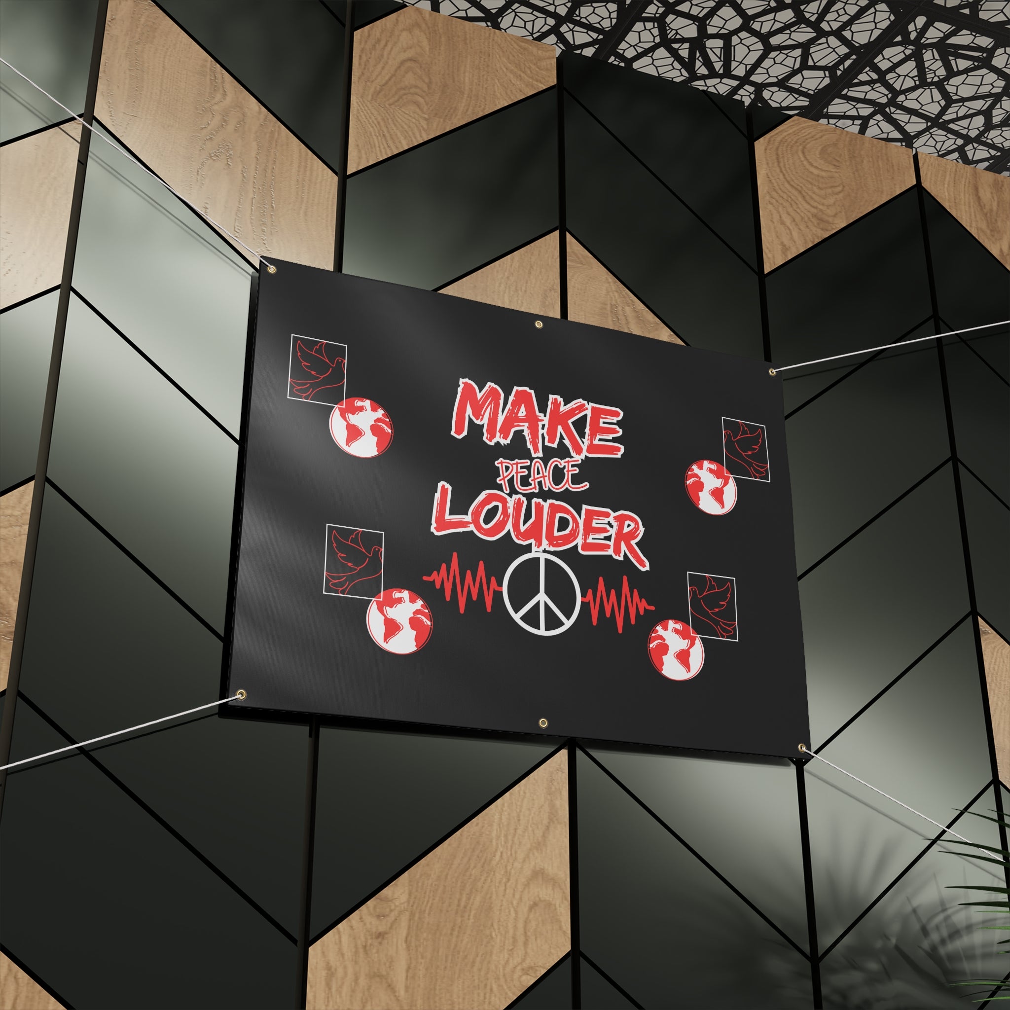 Make Peace Louder Banner(Red|White)| Outdoor Peace & Activism Banner | Social Justice Banner | Peaceful Protest Banner