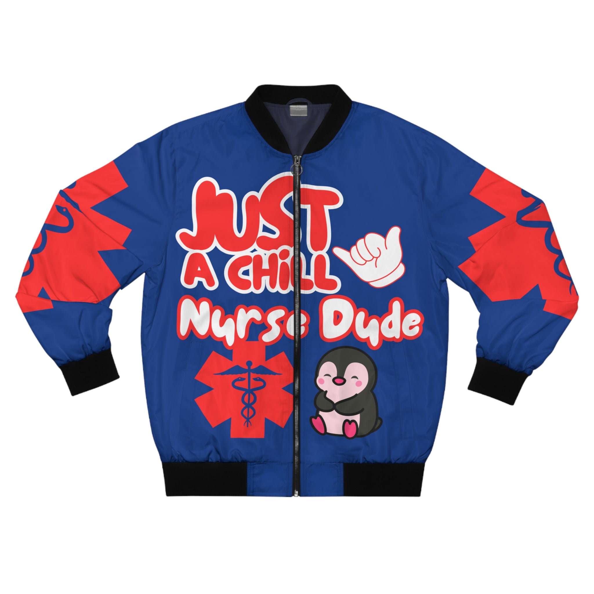Chill Nurse Dude Medical Bomber Jacket(Red|White|Blue) | Cool EMT Jacket|Healthcare Jacket for Men| Mens Nurse Jacket|Nurse For Him |