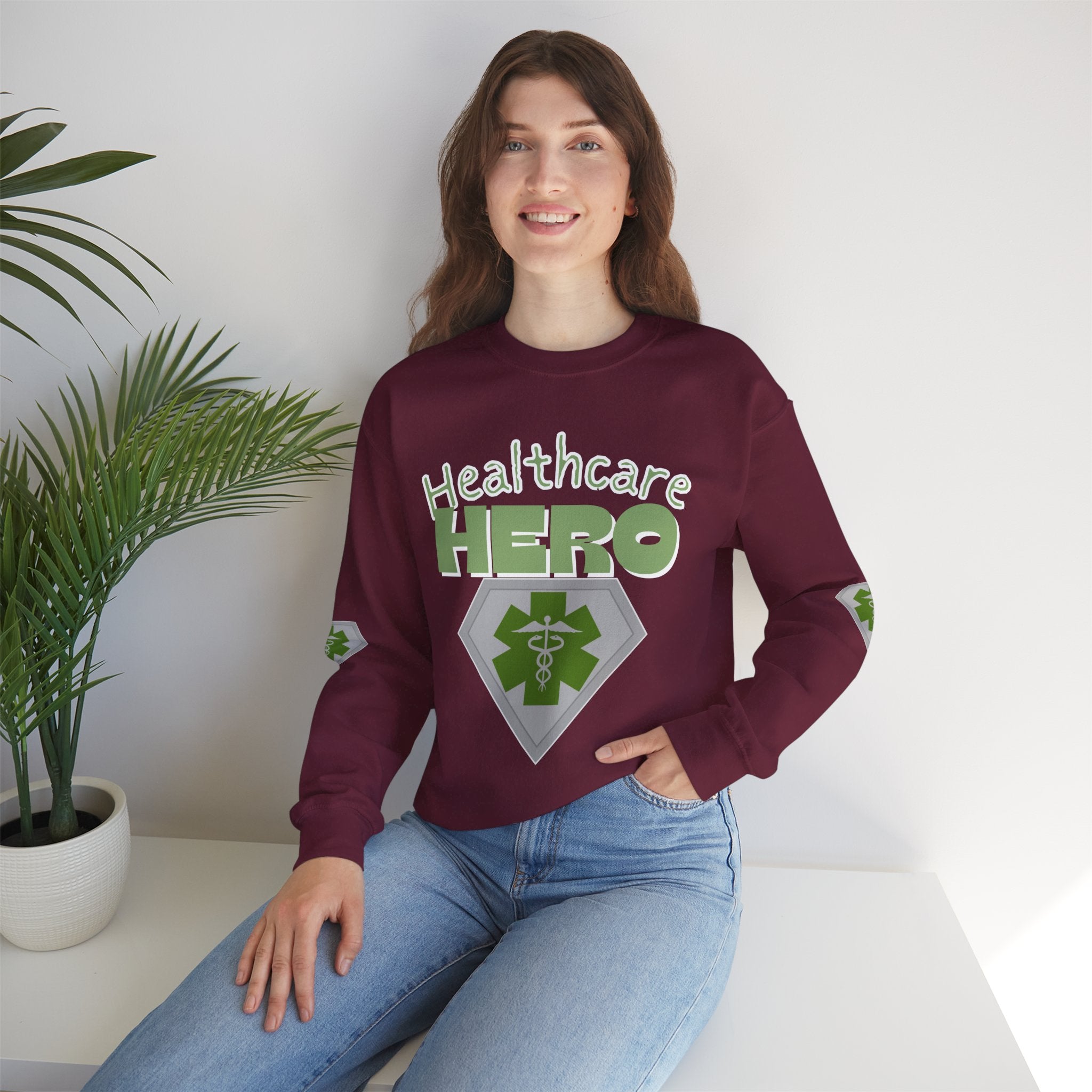 Healthcare Hero Sweatshirt(Matt Green|White) |  Medical Staff Appreciation Crewneck | Frontline Sweatshirt | EMS Sweater |