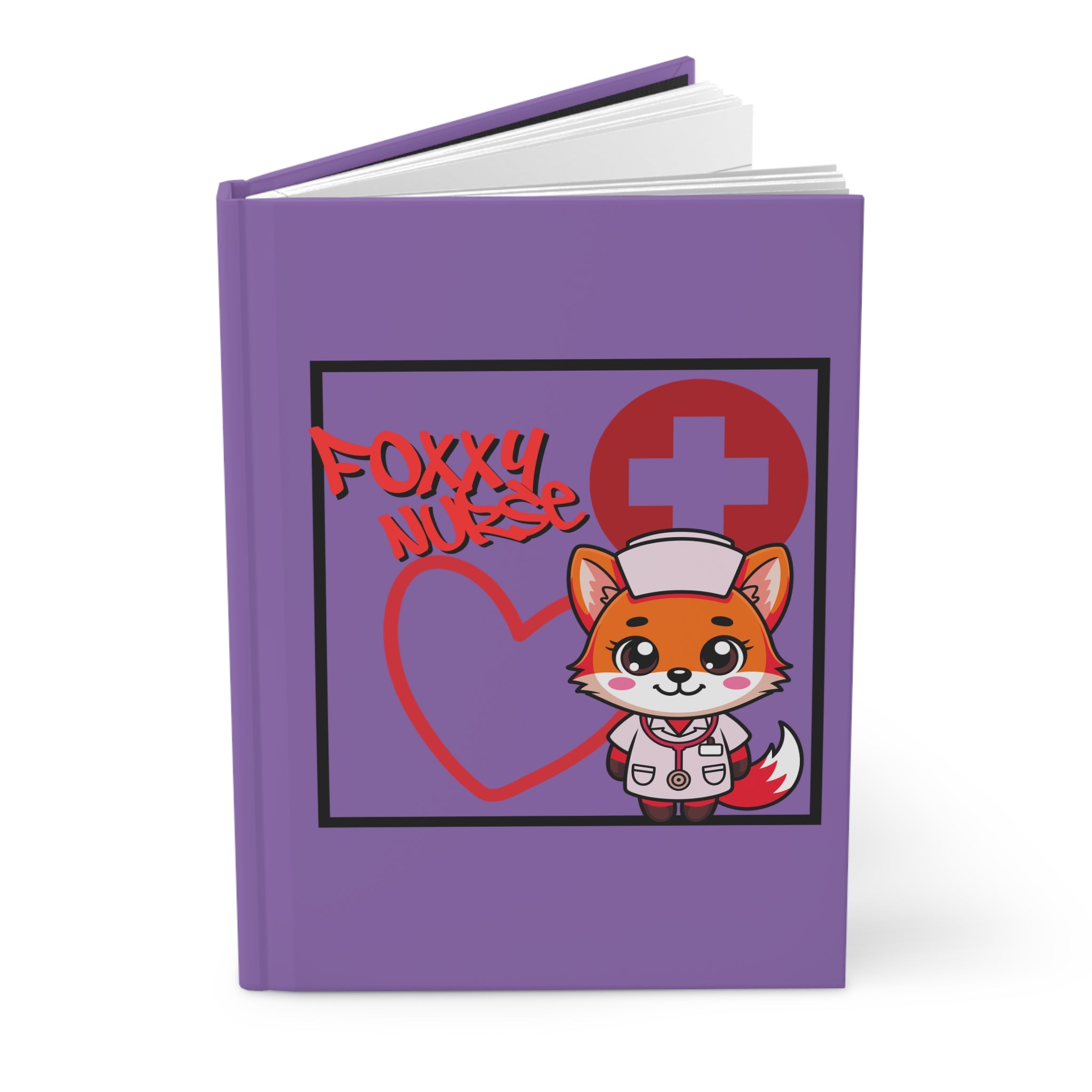 Foxxy Nurse Hardcover Journal(Red|Light Purple) | Cute Nurse Fox Medical Notebook | Cute Medical Journal |