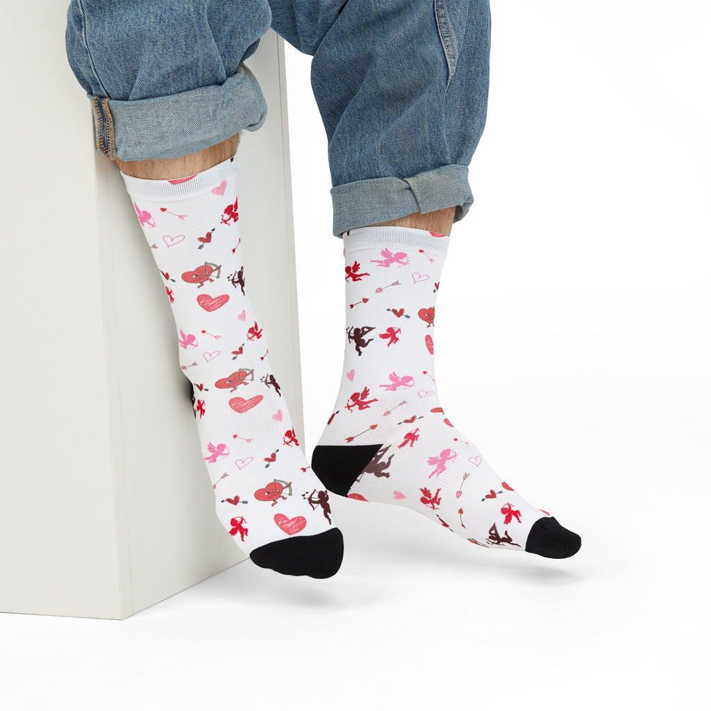 Valentine's 'Love Is a Battlefield' Crew Socks | Cupid Socks | Valentines Day Socks | Heart Socks |