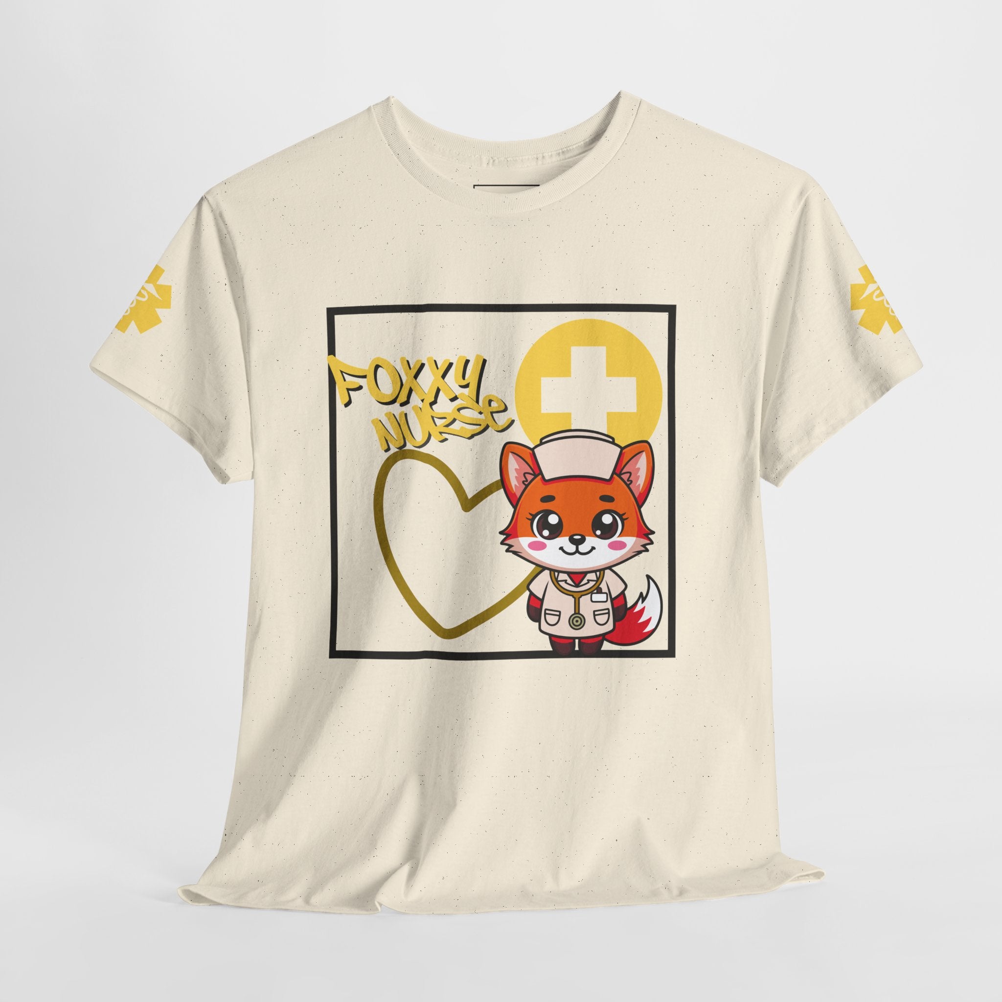 Foxxy Nurse Medical T‑Shirt(Yellow)|Cute Medical for Nurses & Healthcare Staff| Cute Nursing Tee |