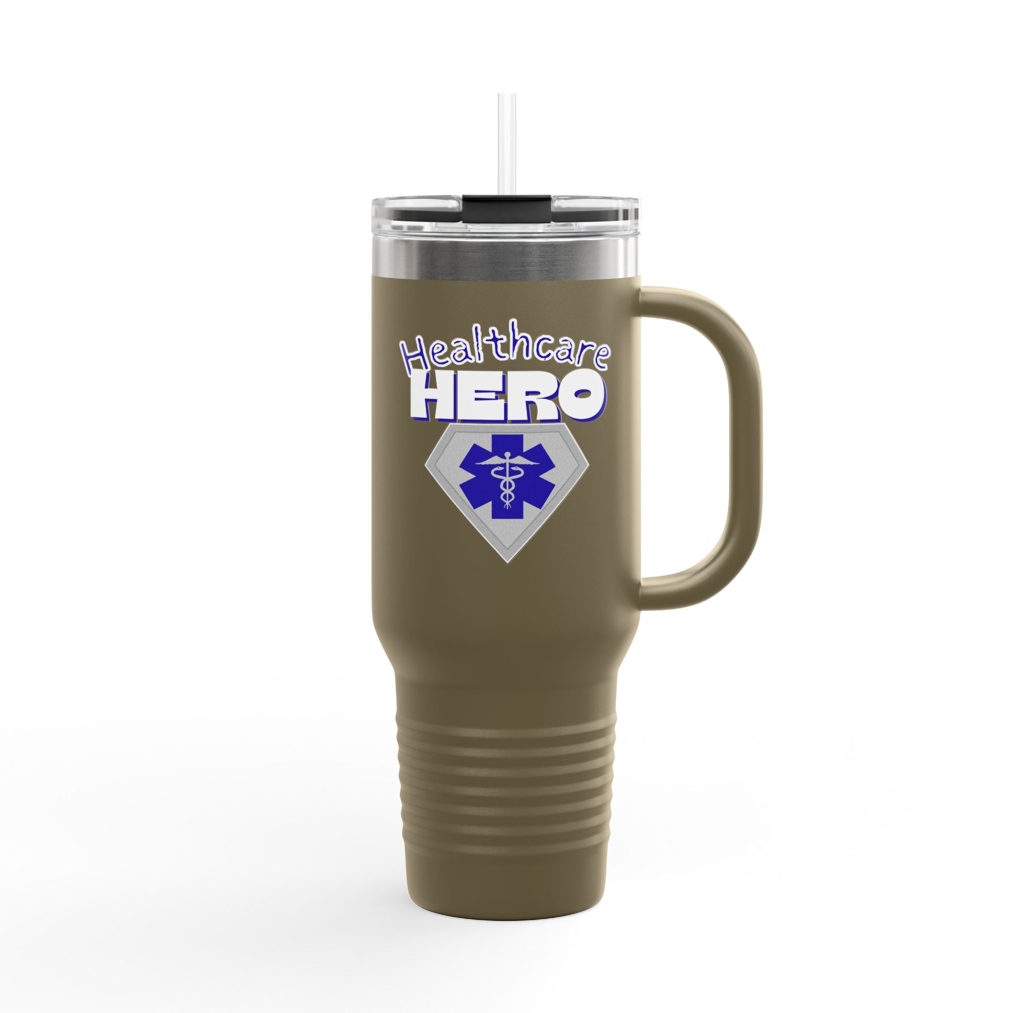 Healthcare Hero 40oz Insulated Travel Mug(Blue|White) |Travel Mug For Medical Workers | EMS Travel Mug | Healthcare Mug |