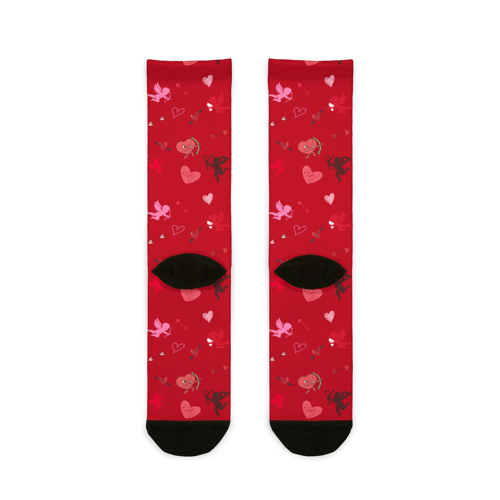 Valentines Love Is a Battlefield' Crew Socks (red)| Cupid Socks | Valentines Day Socks | Heart Socks |