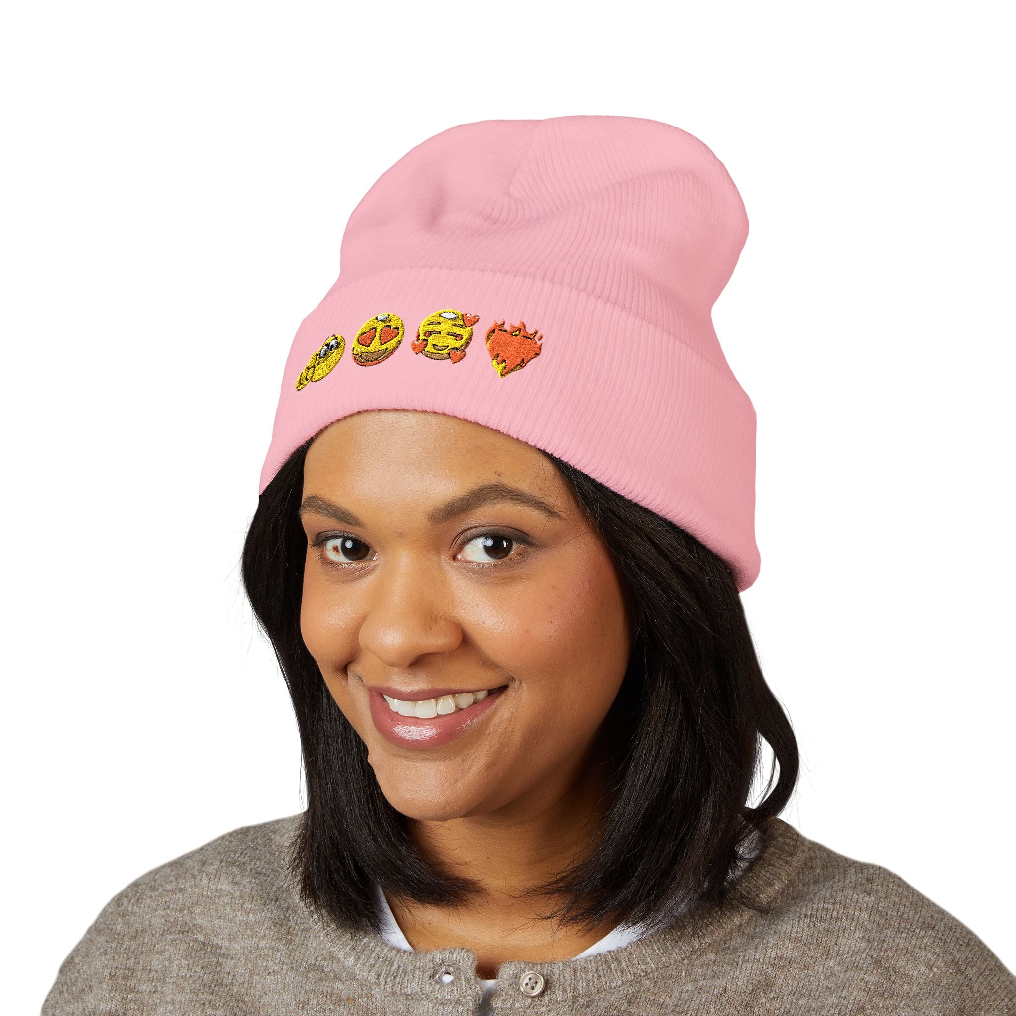 Embroidered Emoji Valentines Day Beanie | Emoji Heart Beanie | Love Beanie |