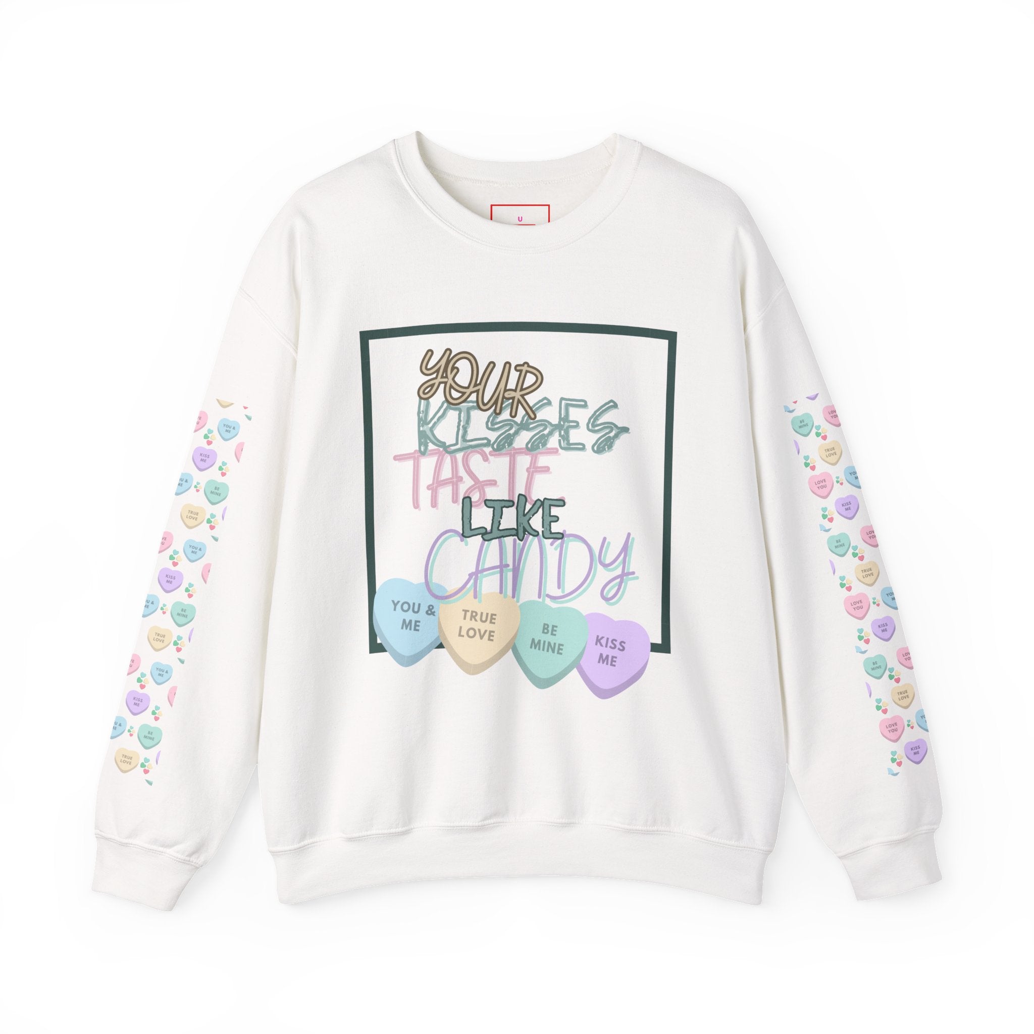 Candy Kisses Valentines Day Crewneck Sweatshirt | Heart Sweater | Candy Sweater |