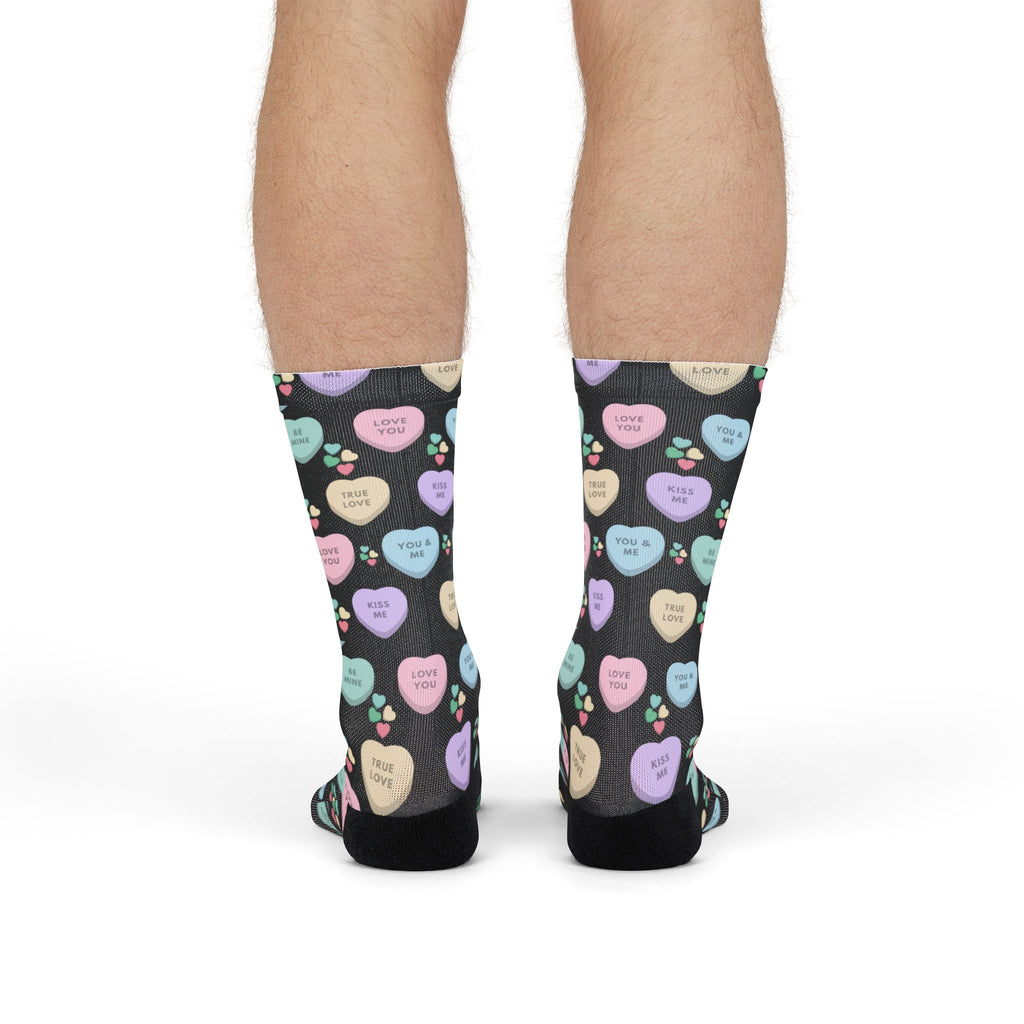 Candy Kisses Valentines Day Crew Socks (black)| Heart Socks | Candy Socks |