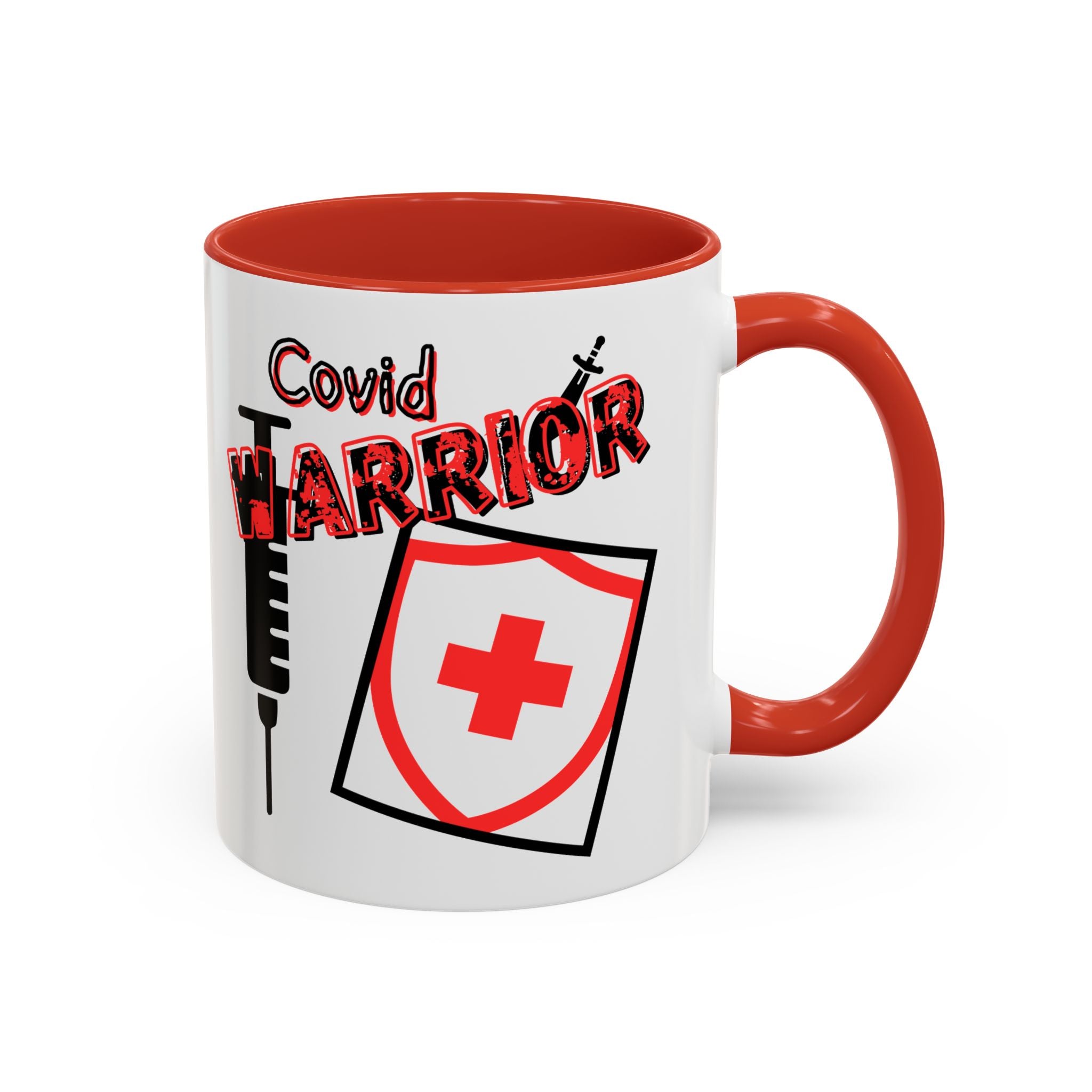 COVID Warrior Coffee Mug(Red|Black) | Vaccine Shield Accent Mug 11/15oz| Medical Staff Work Mug |