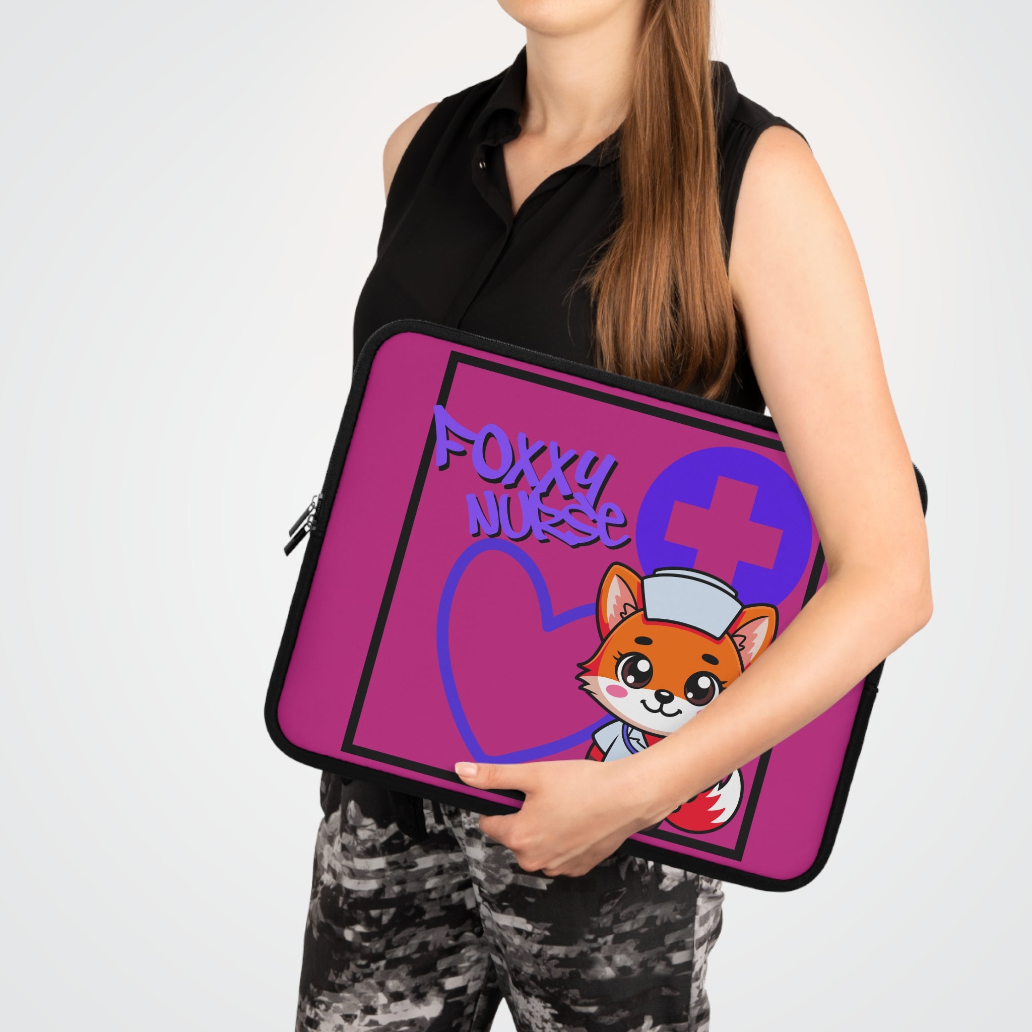 Foxxy Nurse Laptop Sleeve(Purple|Pink|)|Laptop/Tablet Case for Nurses & Doctors| Tablet Sleeve For Medical Workers |Medical Symbol Protective Case for Nurses & EMTs