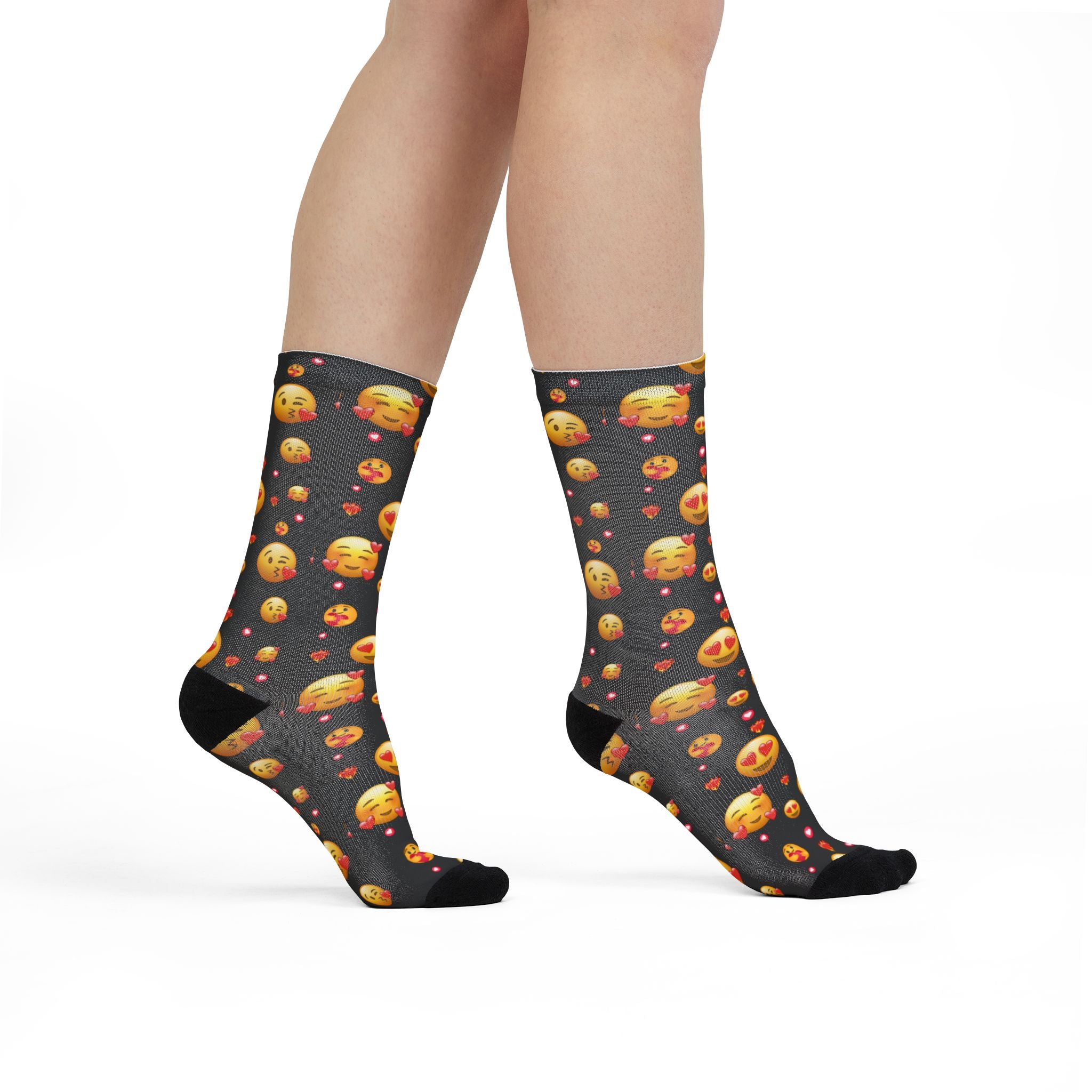 Heart Eyes Emoji Valentines Day Socks (black) | Valentines Crew Socks | Emoji Socks