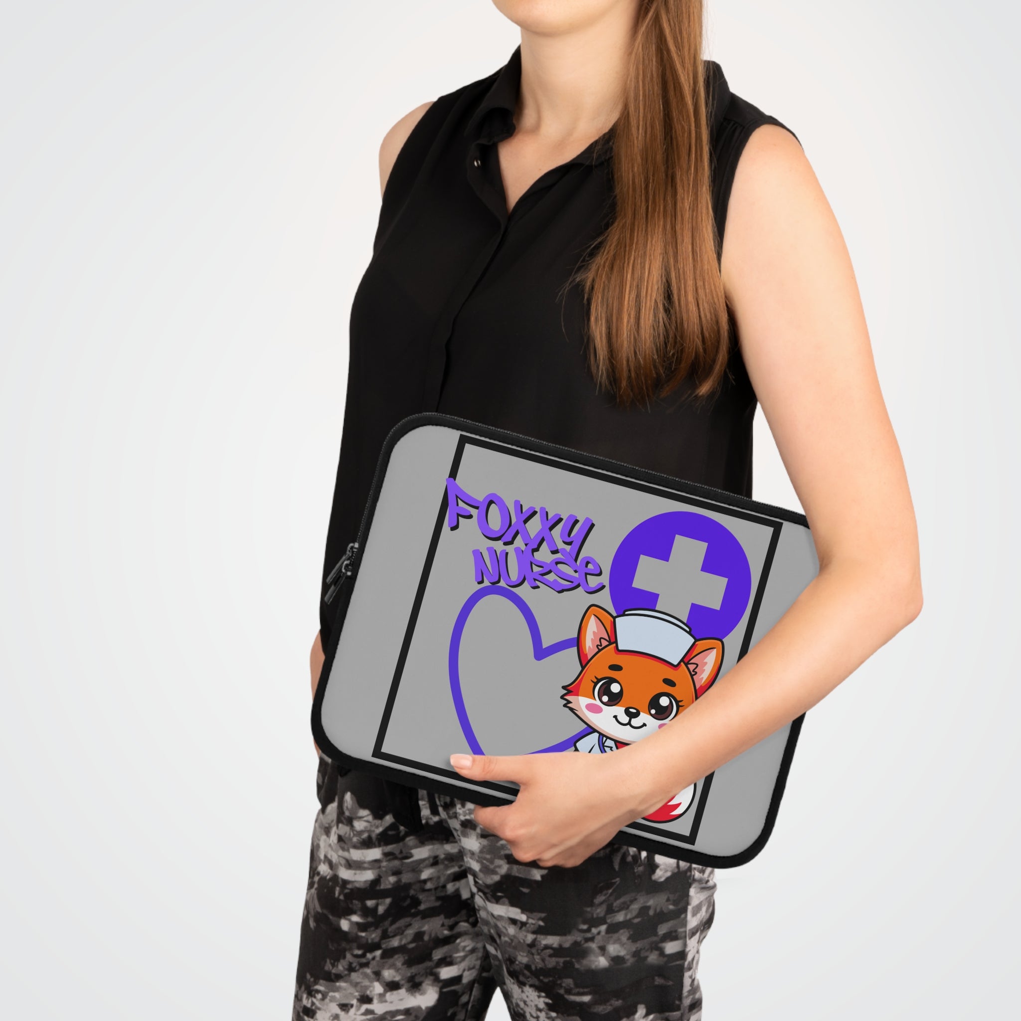 Foxxy Nurse Laptop Sleeve(Purple|Grey|)|Laptop/Tablet Case for Nurses & Doctors| Tablet Sleeve For Medical Workers |Medical Symbol Protective Case for Nurses & EMTs