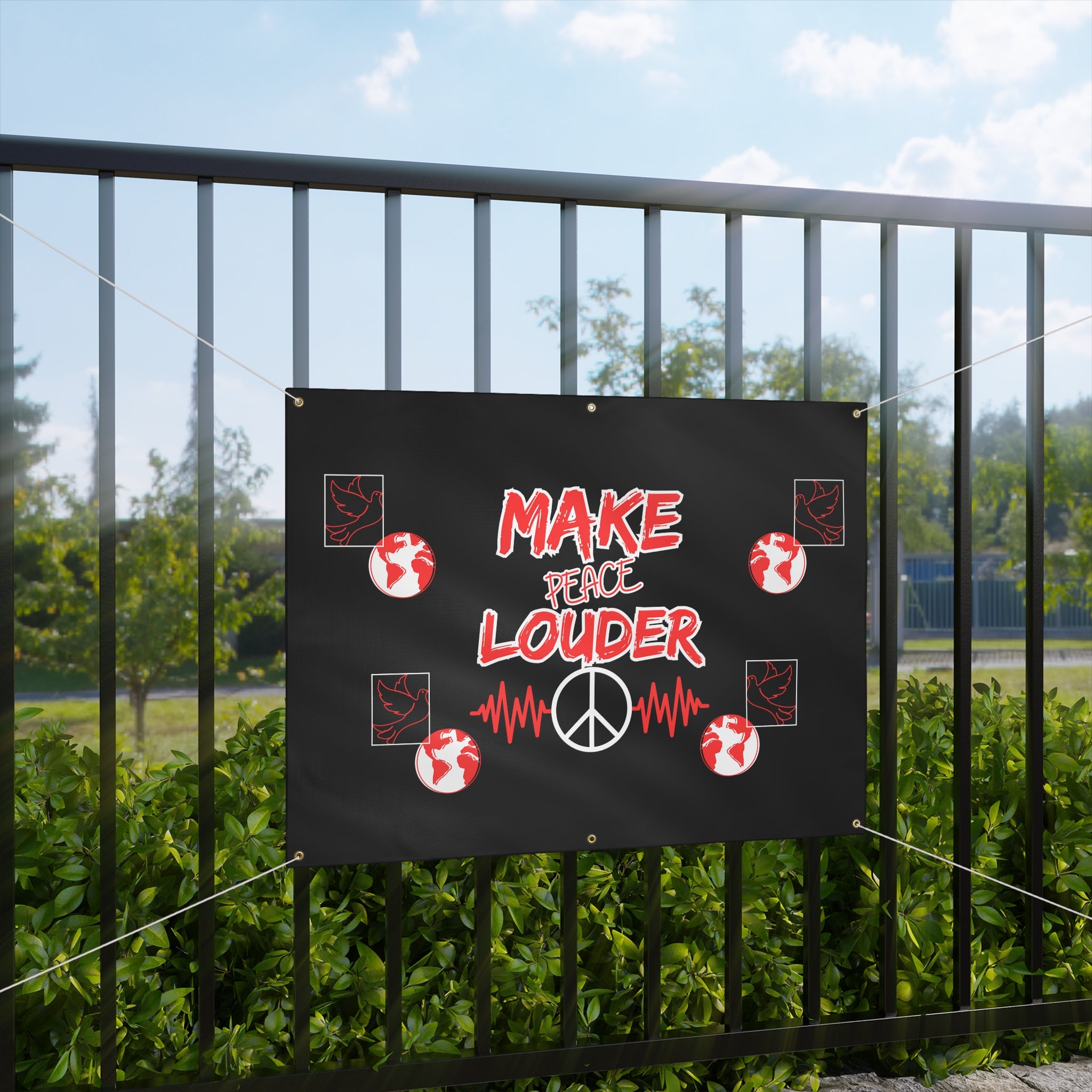 Make Peace Louder Banner(Red|White)| Outdoor Peace & Activism Banner | Social Justice Banner | Peaceful Protest Banner