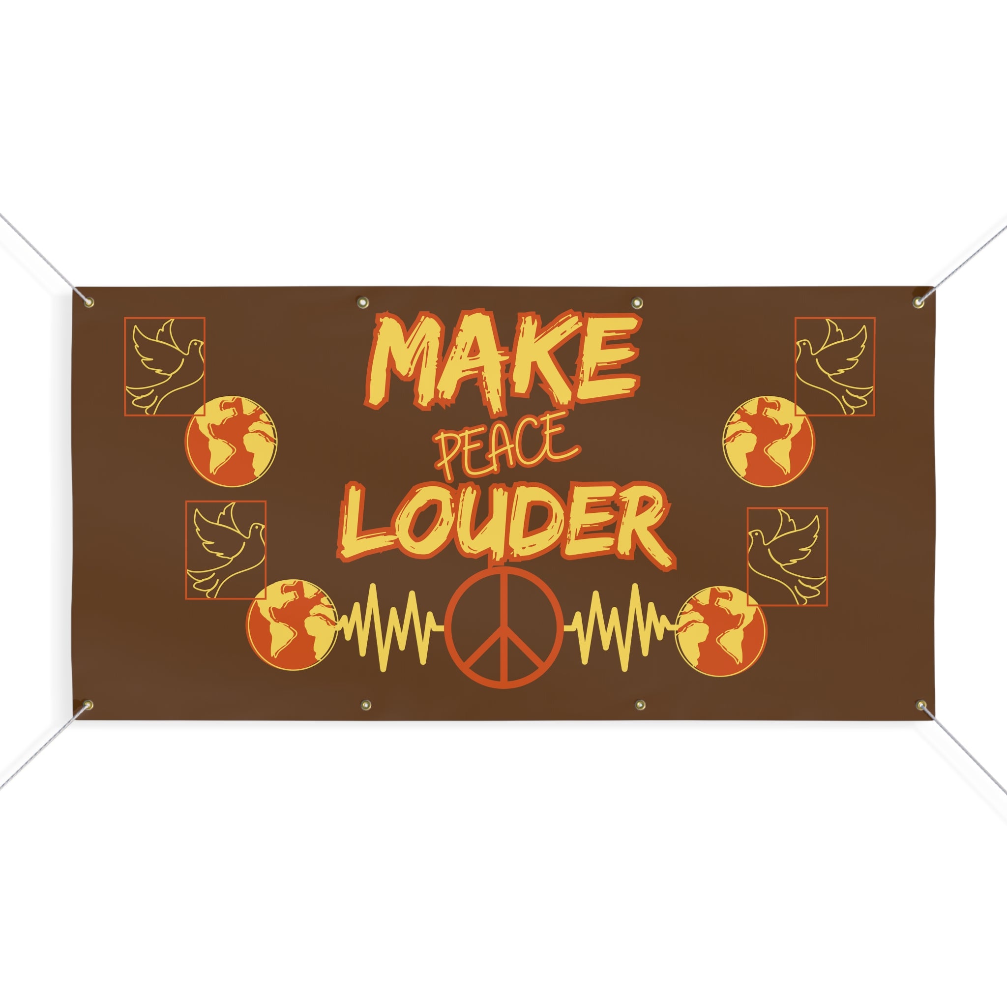 Make Peace Louder Banner (Brown|Yellow)| Outdoor Peace & Unity Matte Banner | Peaceful Activism Banner | Social Justice Banner |