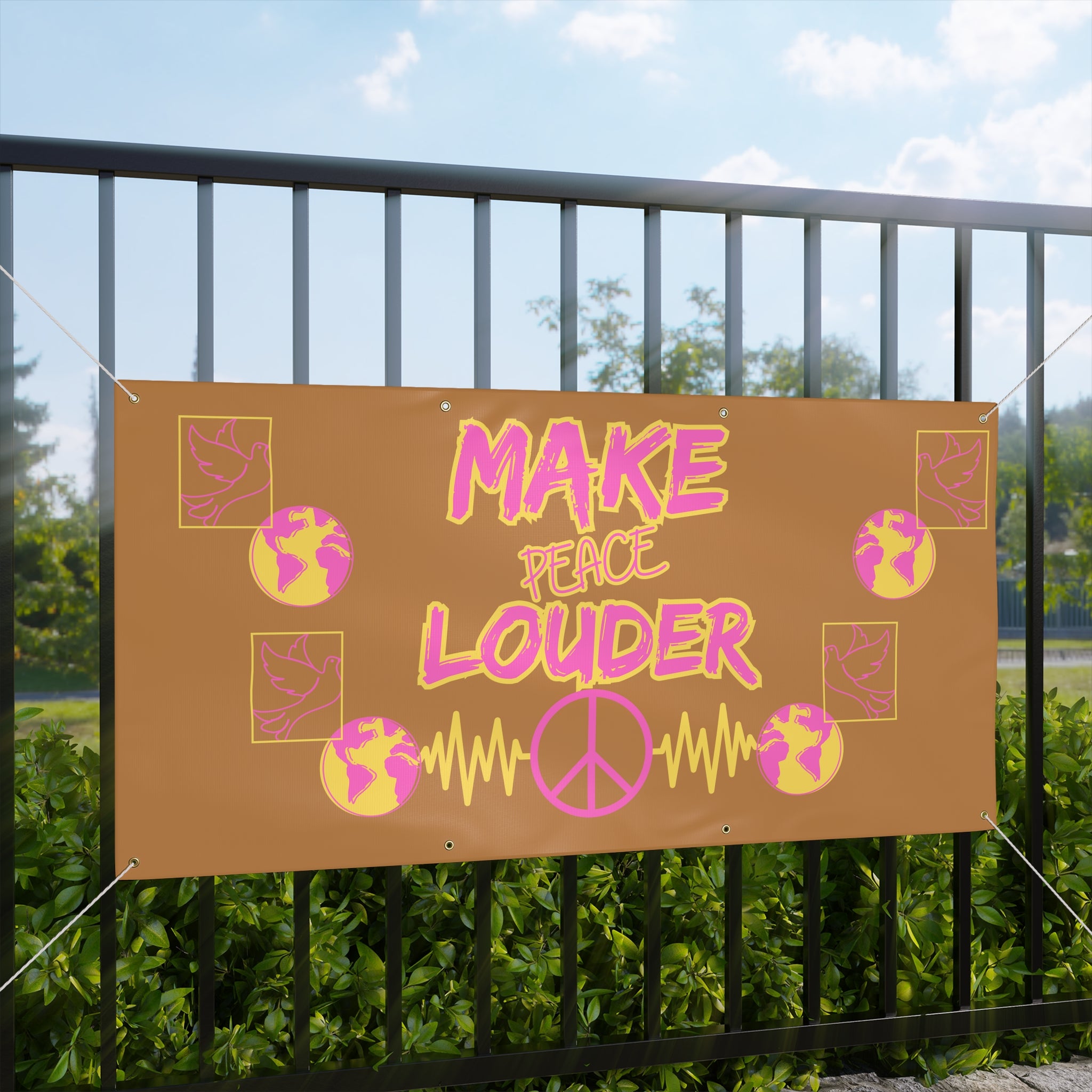 Make Peace Louder Banner(Pink|Yellow) | Outdoor Matte Protest & Peace Rally Sign | Social Justice Banner | Peaceful Activist Banner |