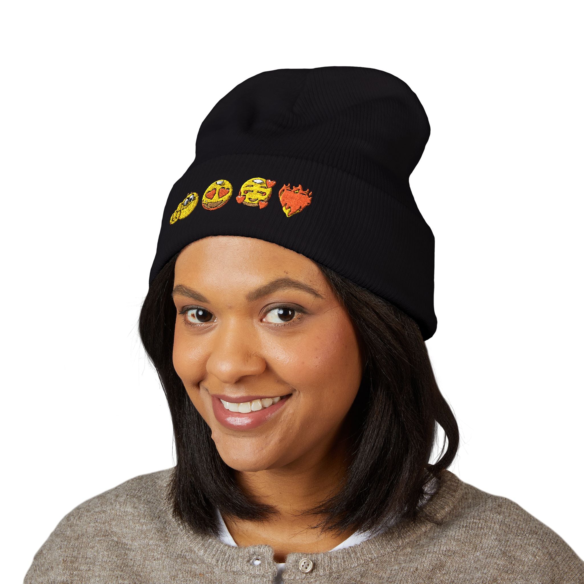 Embroidered Emoji Valentines Day Beanie | Emoji Heart Beanie | Love Beanie |