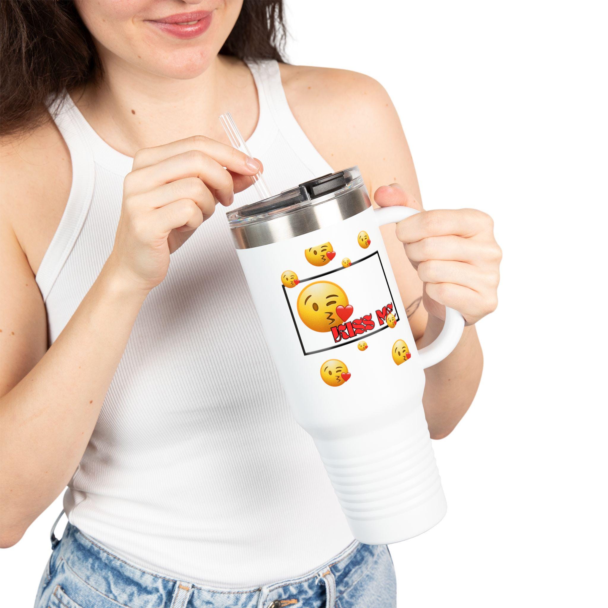 Kissing Face Emoji Valentines Day travel mug | 40oz Insulated Tumbler | Valentines Mug |