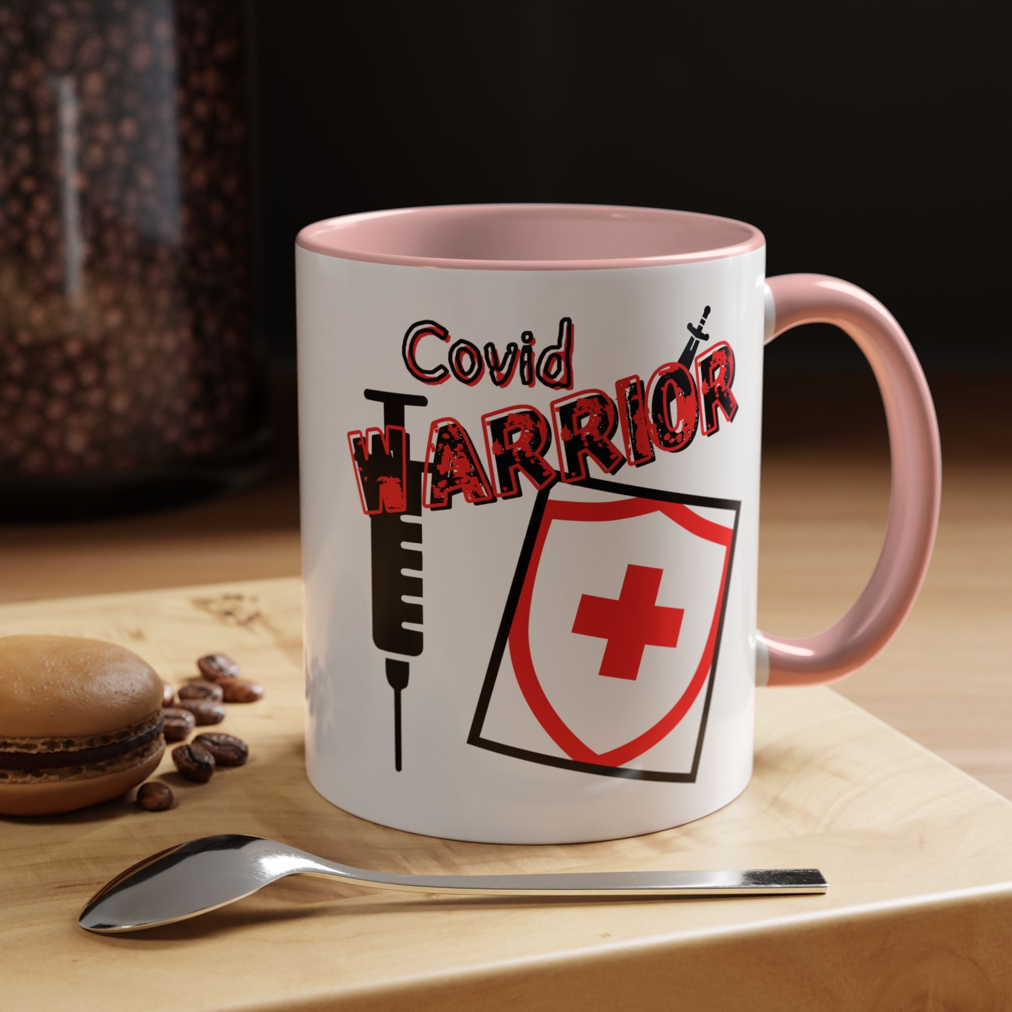 COVID Warrior Coffee Mug(Red|Black) | Vaccine Shield Accent Mug 11/15oz| Medical Staff Work Mug |