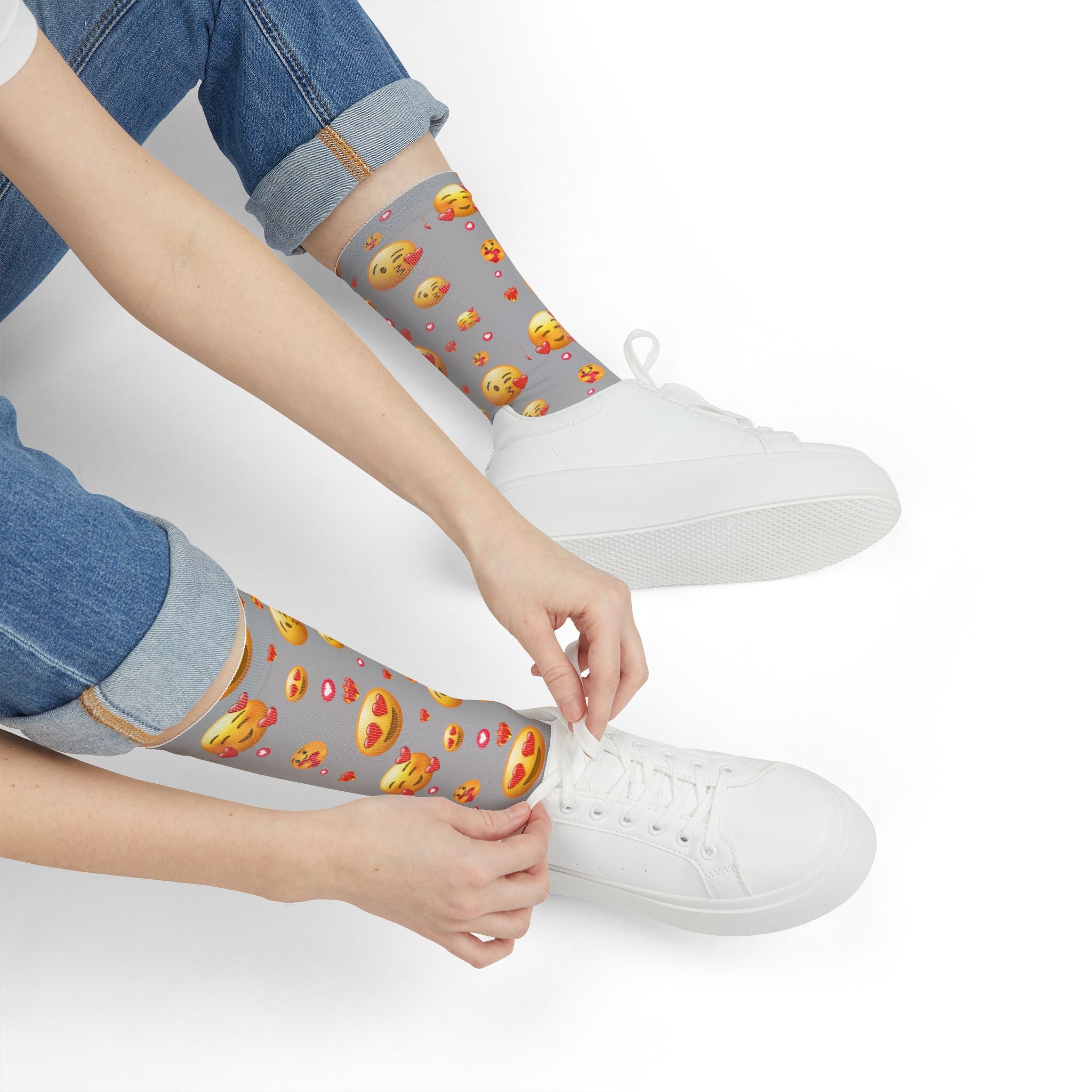 Heart Eyes Emoji Valentines Day Socks (grey) | Valentines Crew Socks | Emoji Socks