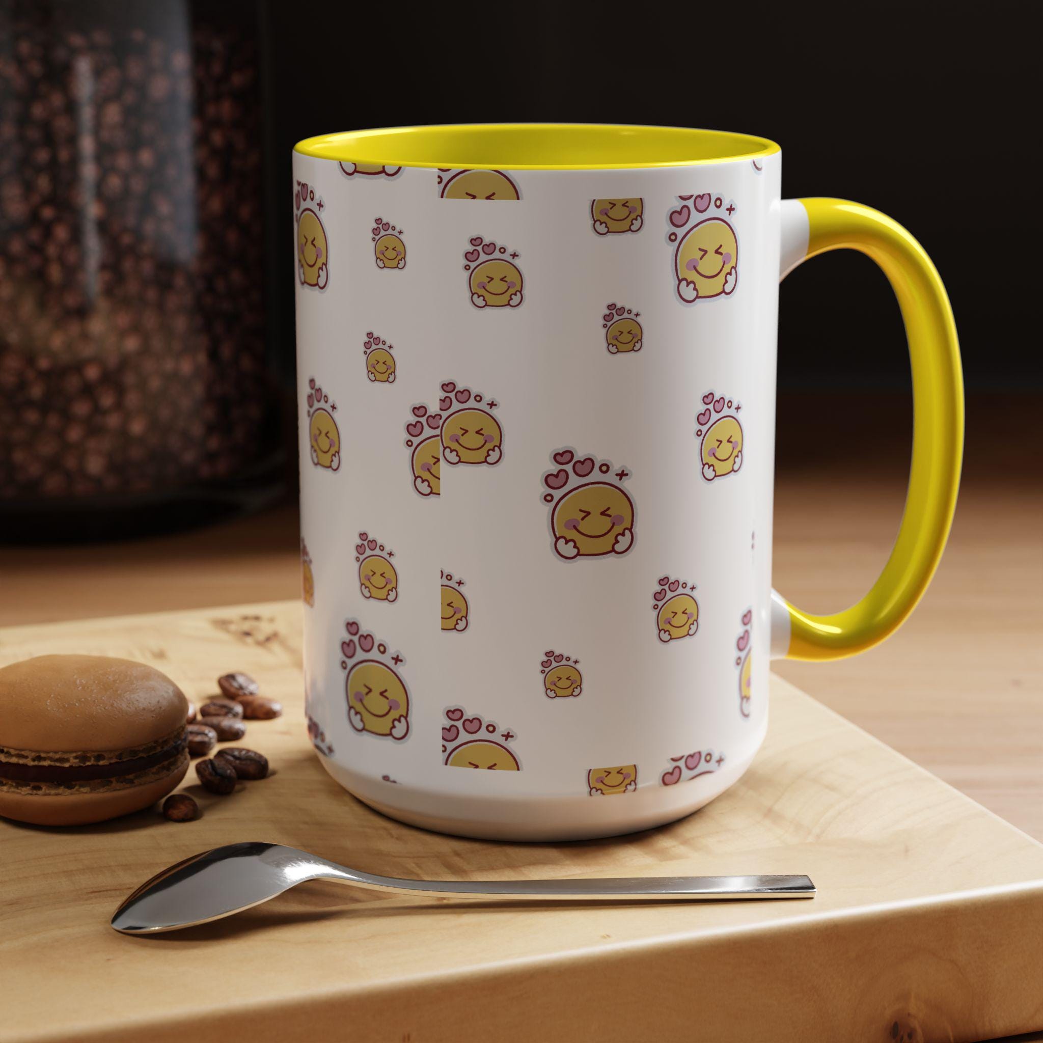 Happy Face Pattern Valentines Accent Mug | Coffee Cup 11oz 15oz | Happy Mug | Love Mug |