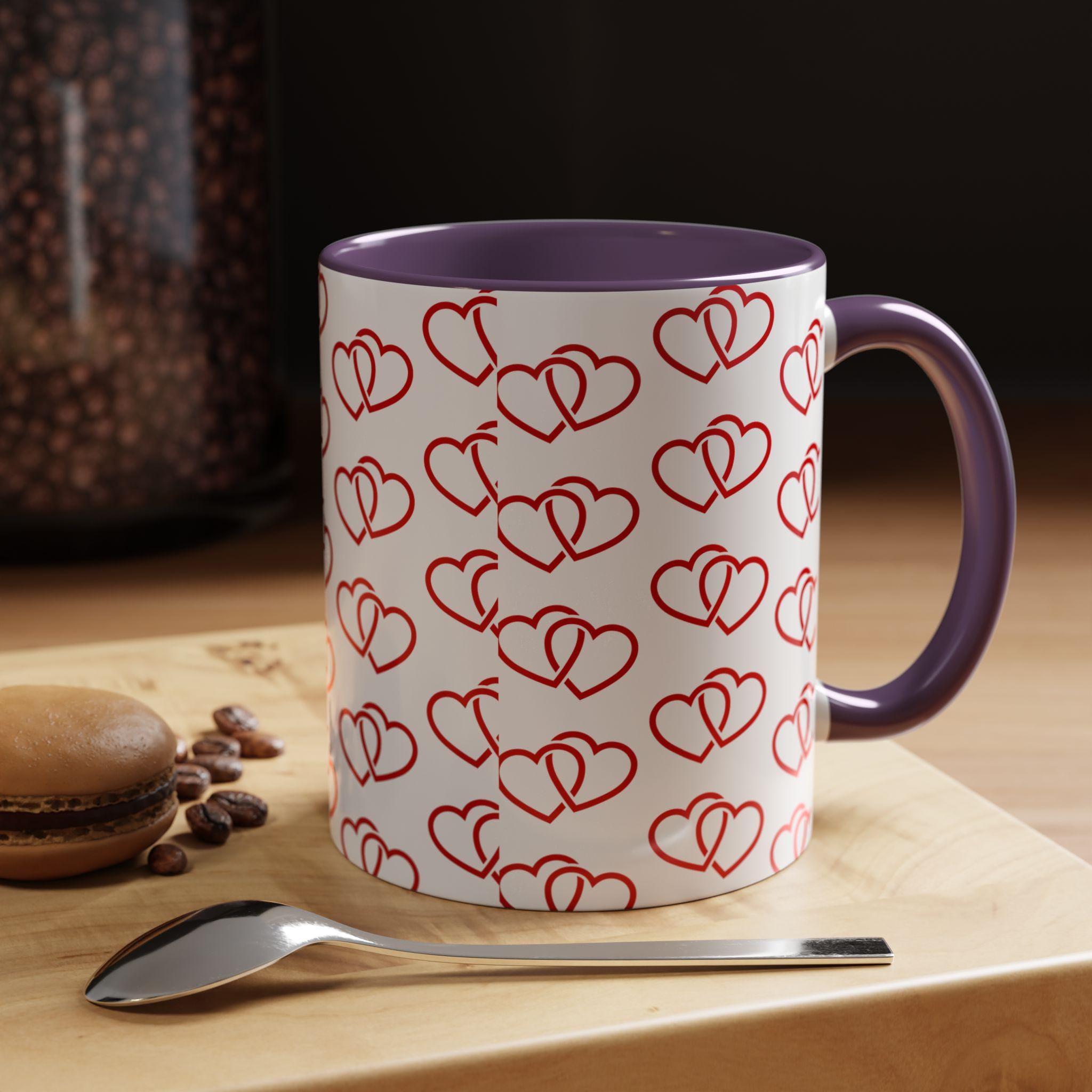 Linked Heart Pattern Valentine Accent Coffee Mug | 11oz 15oz | Love Mug | Heart Mug | Valentines Day Gift