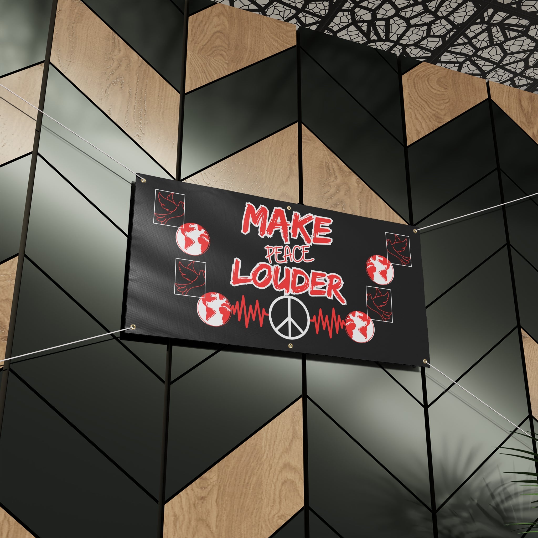 Make Peace Louder Banner(Red|White)| Outdoor Peace & Activism Banner | Social Justice Banner | Peaceful Protest Banner