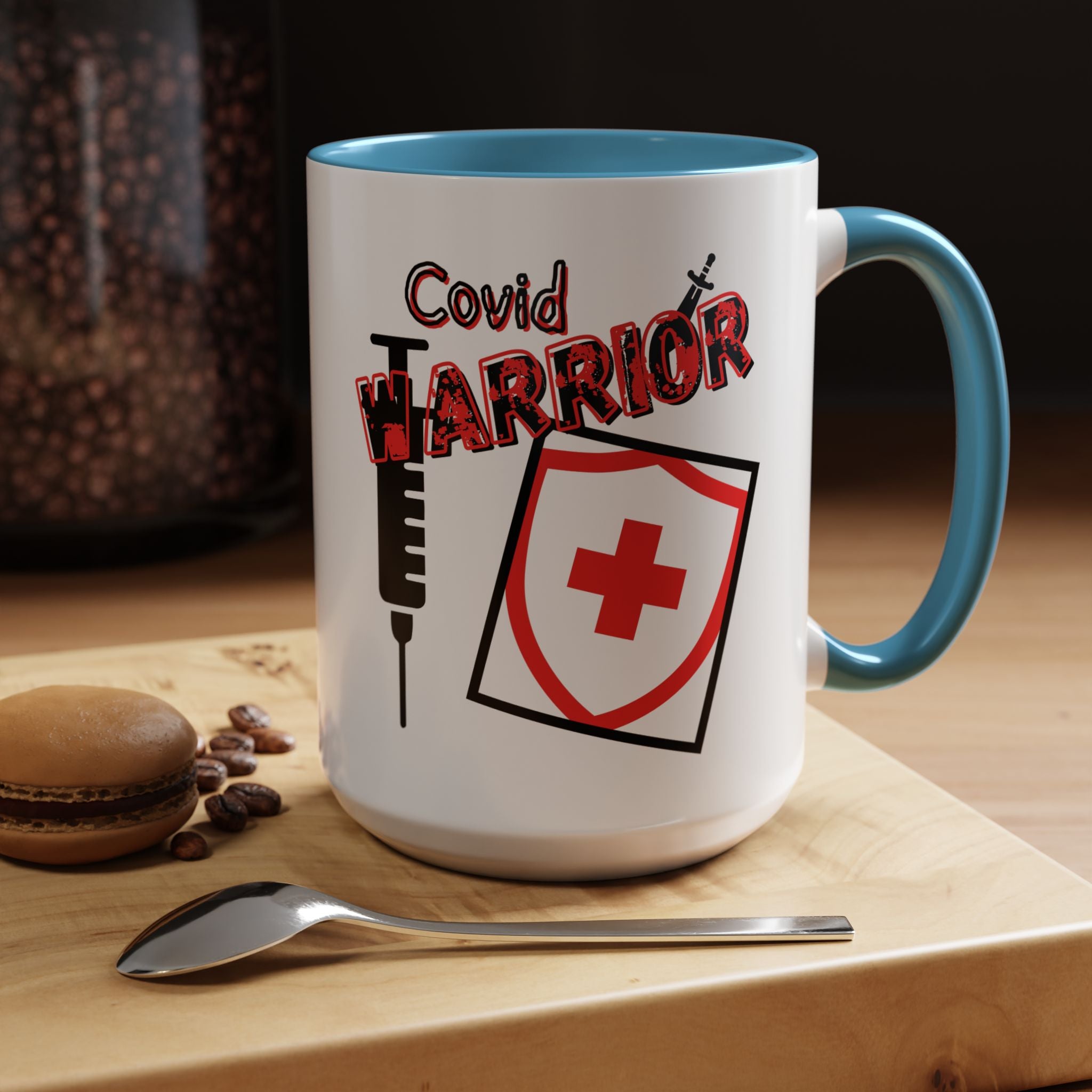 COVID Warrior Coffee Mug(Red|Black) | Vaccine Shield Accent Mug 11/15oz| Medical Staff Work Mug |