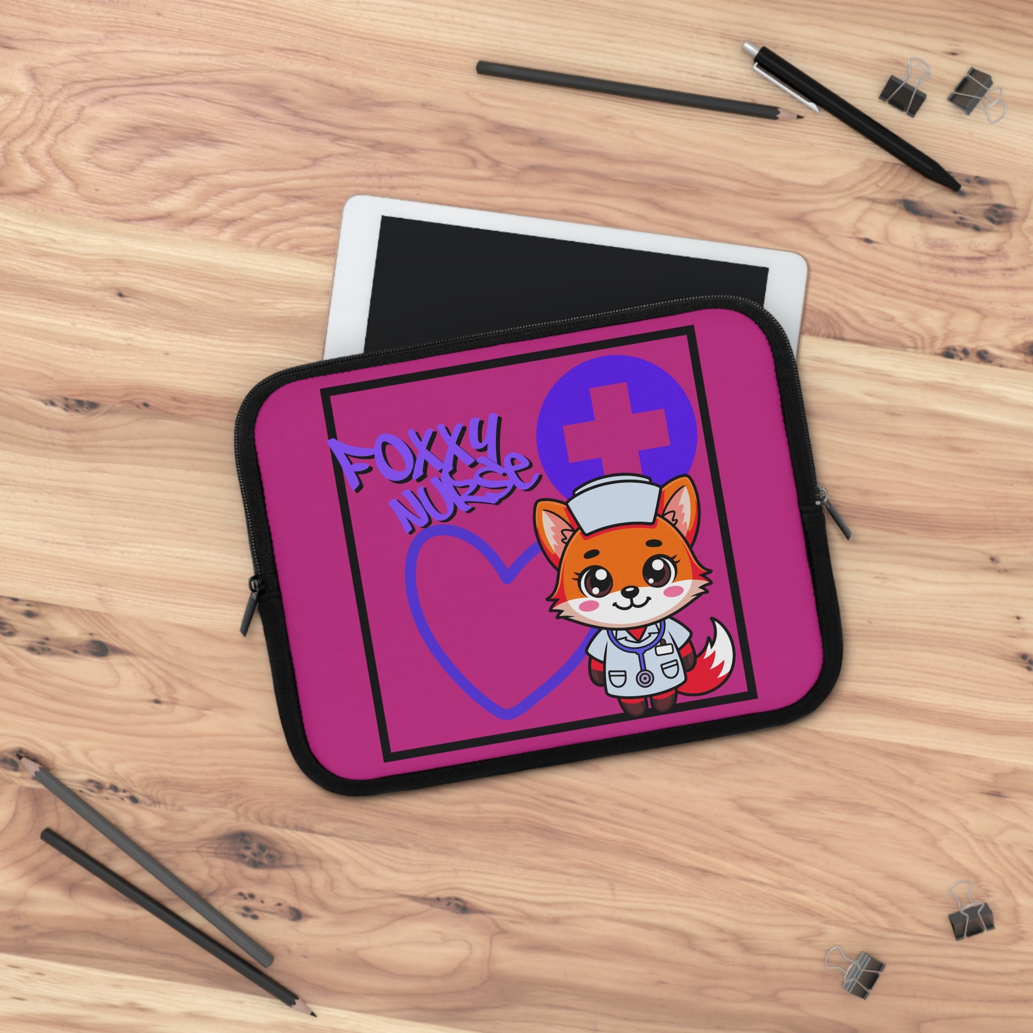 Foxxy Nurse Laptop Sleeve(Purple|Pink|)|Laptop/Tablet Case for Nurses & Doctors| Tablet Sleeve For Medical Workers |Medical Symbol Protective Case for Nurses & EMTs