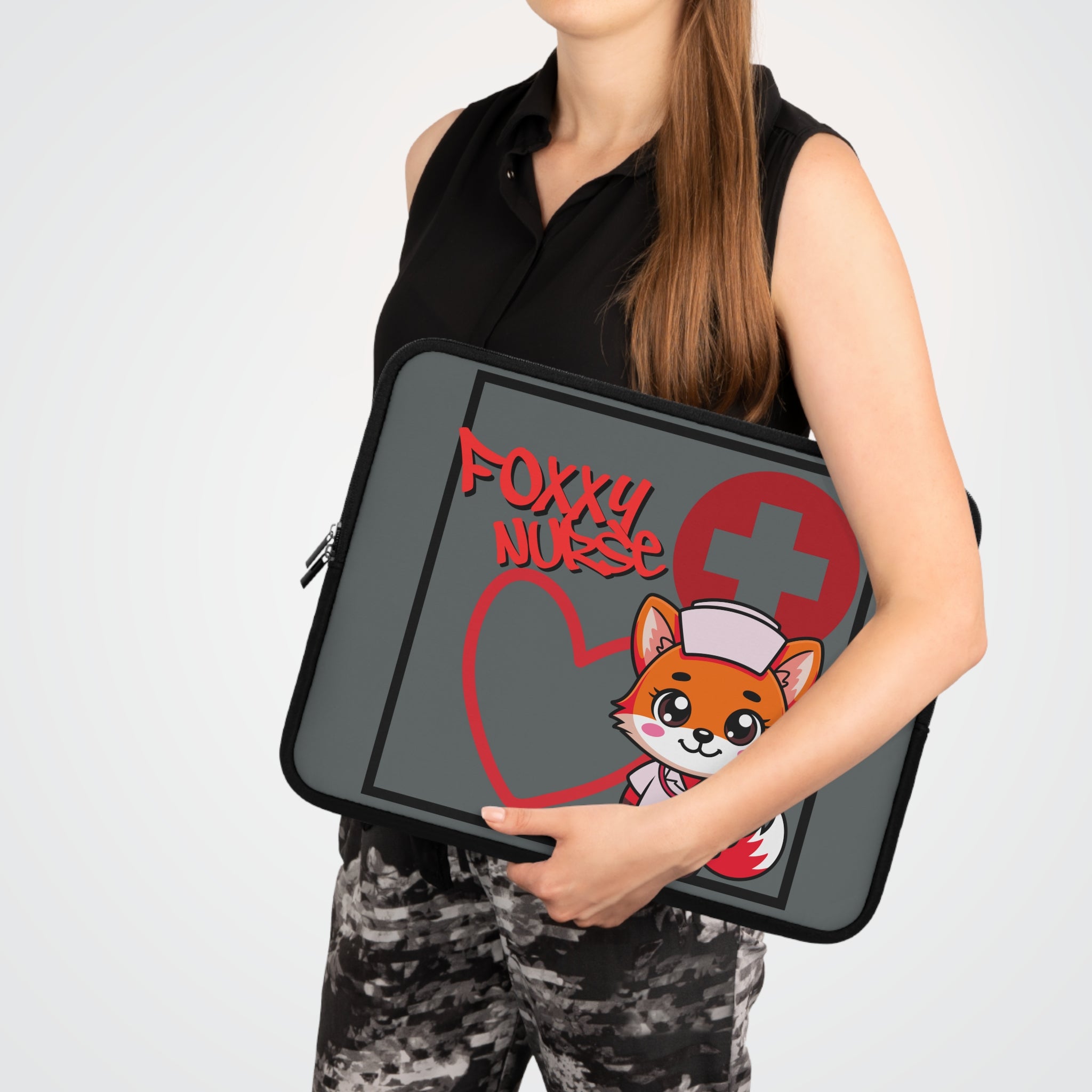 Foxxy Nurse Laptop Sleeve(Red|Grey|)|Laptop/Tablet Case for Nurses & Doctors| Tablet Sleeve For Medical Workers |Medical Symbol Protective Case for Nurses & EMTs