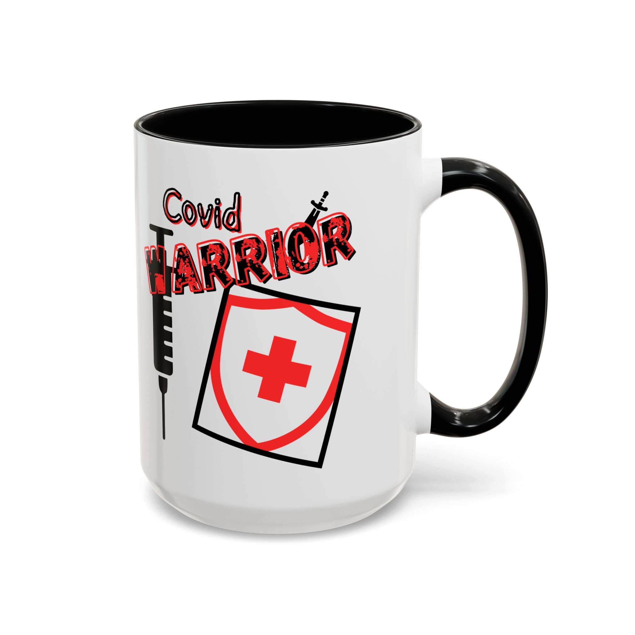 COVID Warrior Coffee Mug(Red|Black) | Vaccine Shield Accent Mug 11/15oz| Medical Staff Work Mug |