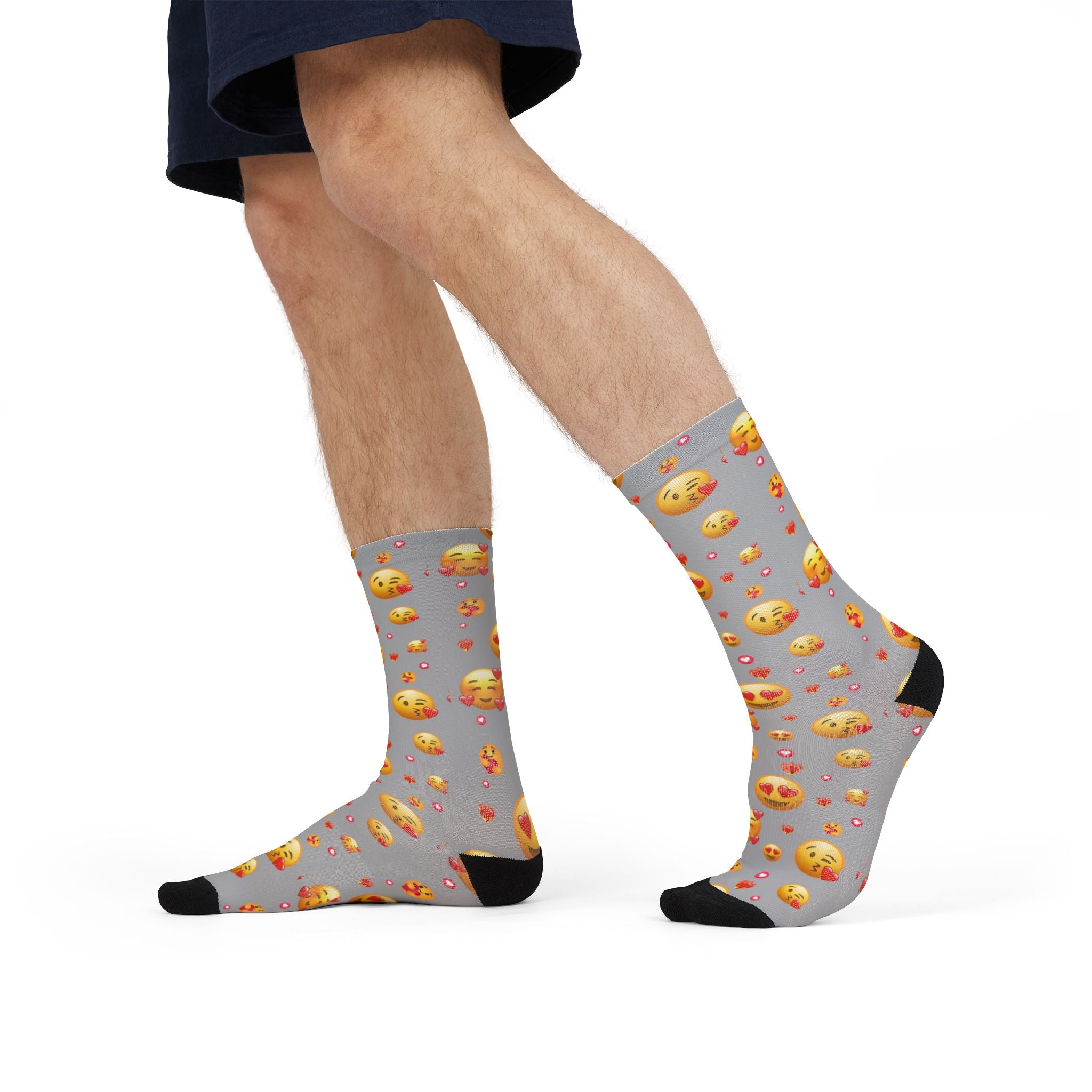 Heart Eyes Emoji Valentines Day Socks (grey) | Valentines Crew Socks | Emoji Socks