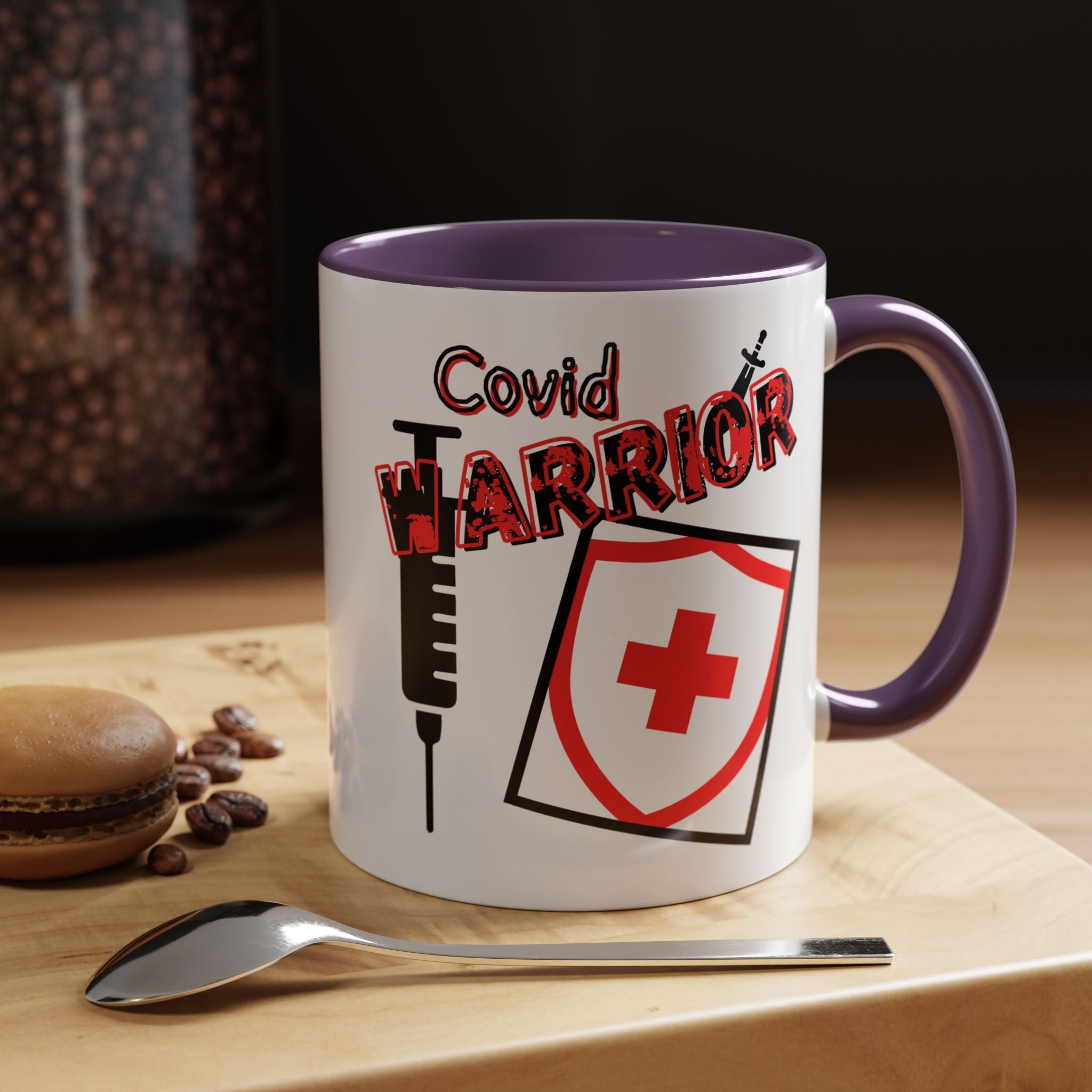 COVID Warrior Coffee Mug(Red|Black) | Vaccine Shield Accent Mug 11/15oz| Medical Staff Work Mug |