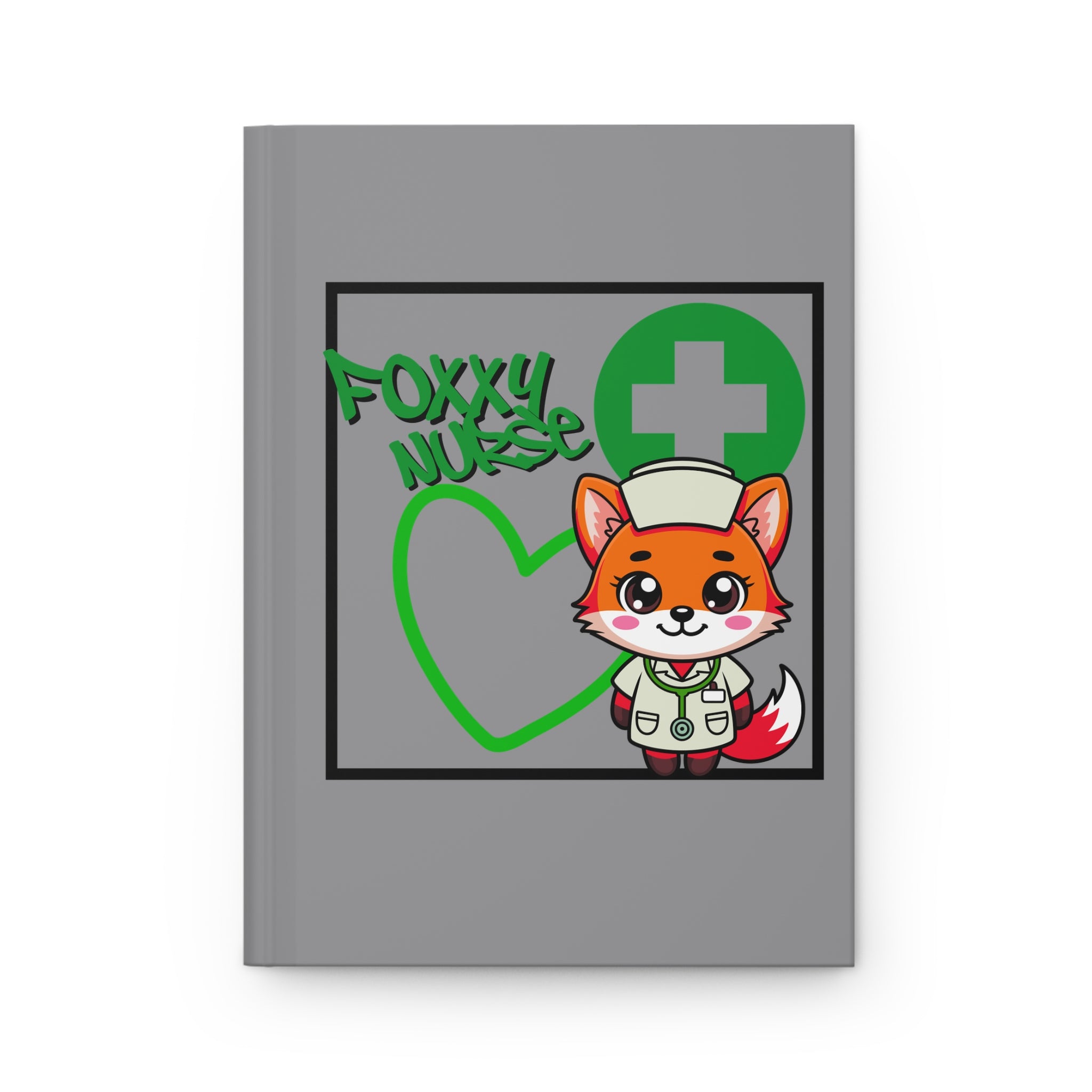 Foxxy Nurse Hardcover Journal(Green|Grey)| Cute Nurse Fox Medical Notebook | Cute Medical Journal |