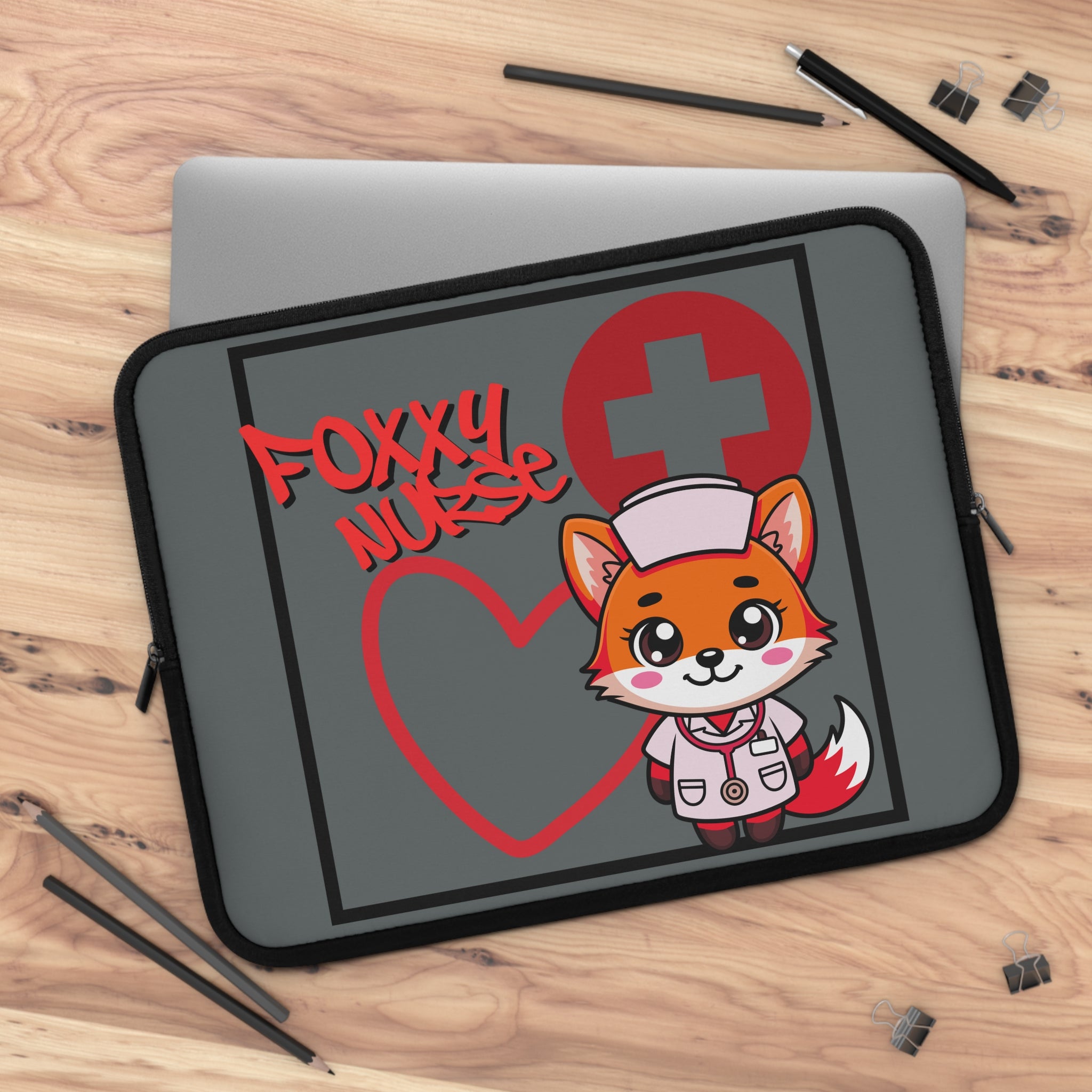 Foxxy Nurse Laptop Sleeve(Red|Grey|)|Laptop/Tablet Case for Nurses & Doctors| Tablet Sleeve For Medical Workers |Medical Symbol Protective Case for Nurses & EMTs