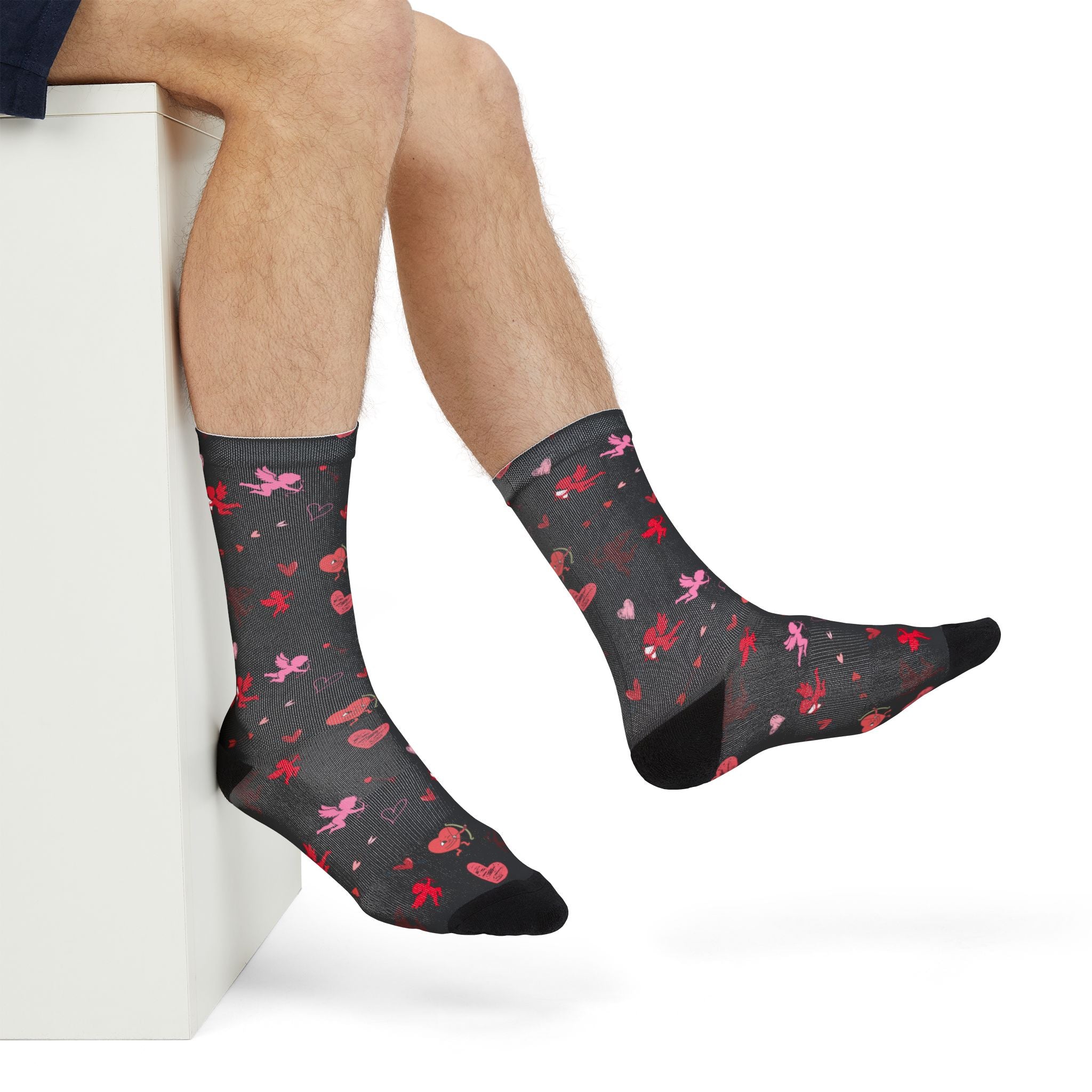 Valentines Love Is a Battlefield' Crew Socks (black)| Cupid Socks | Valentines Day Socks | Heart Socks |