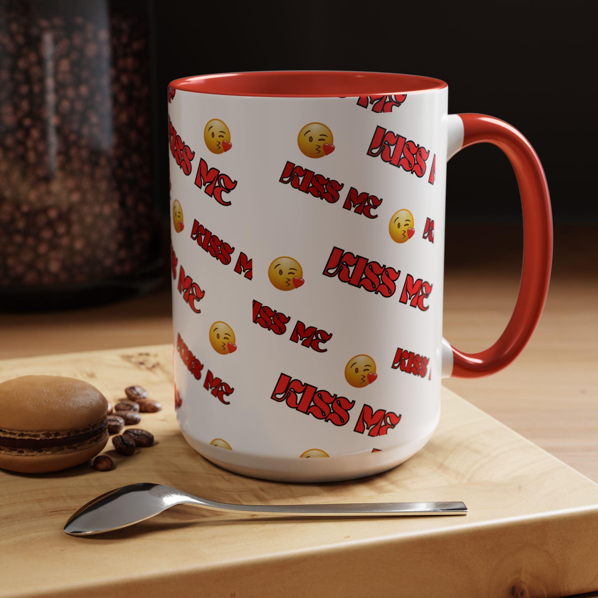 Kiss Me Mug Accent Coffee Mug | Valentines Day Kiss Mug | Emoji Mug | Love Coffee Mug