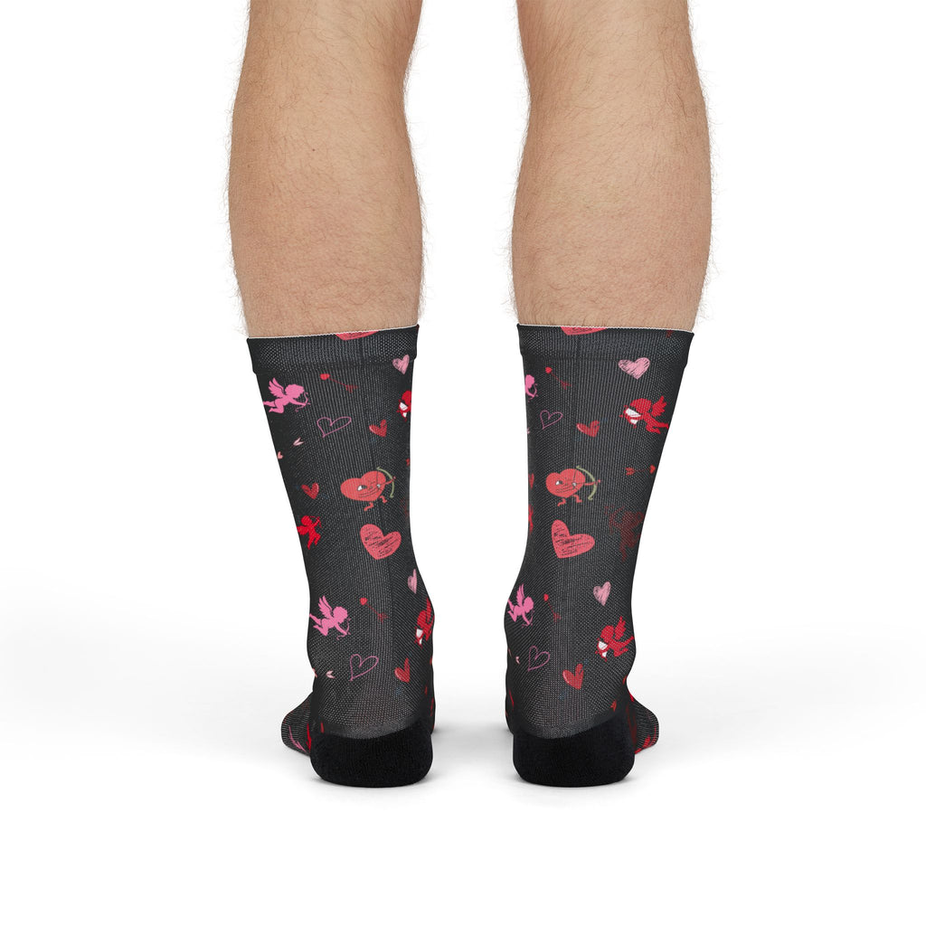 Valentines Love Is a Battlefield' Crew Socks (black)| Cupid Socks | Valentines Day Socks | Heart Socks |