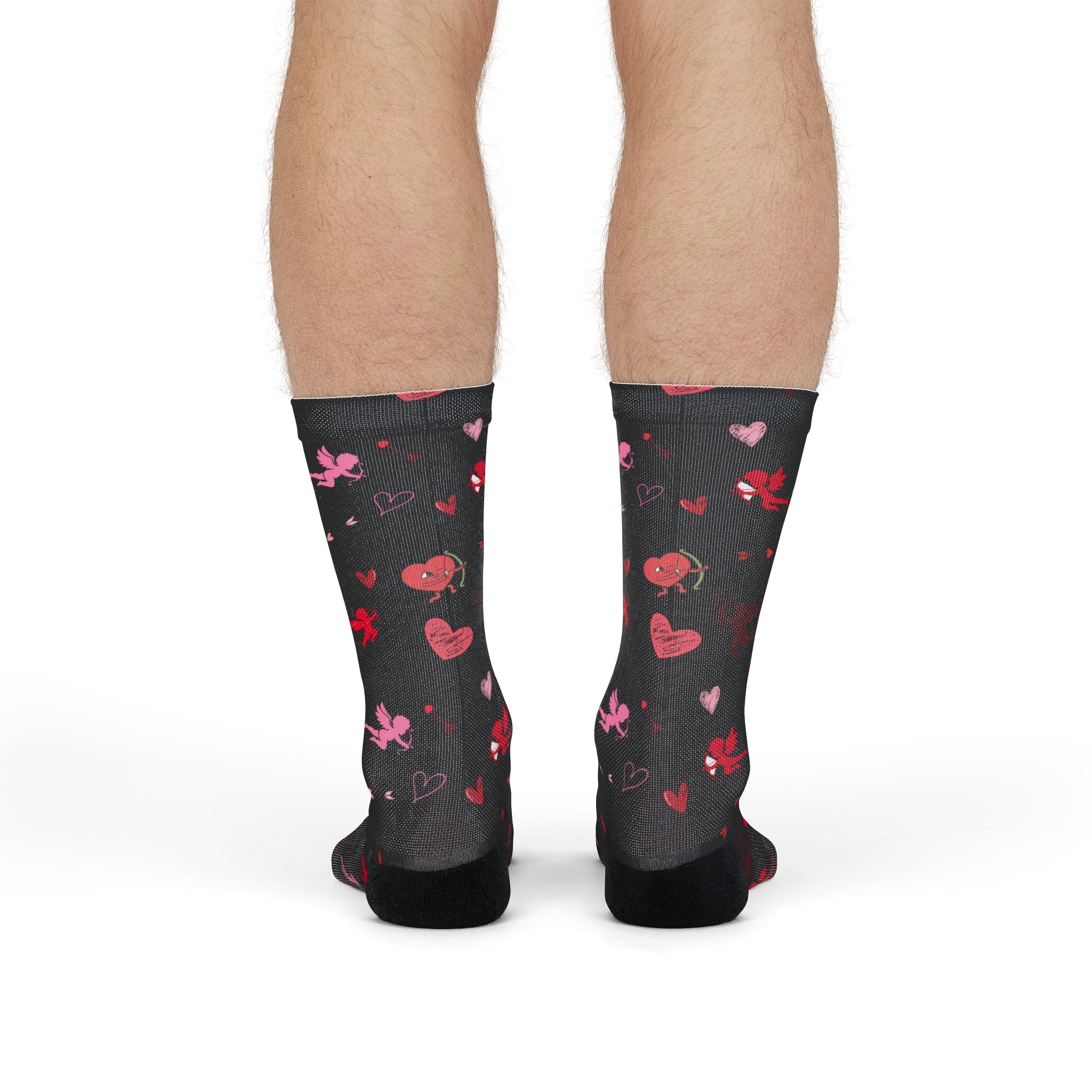 Valentines Love Is a Battlefield' Crew Socks (black)| Cupid Socks | Valentines Day Socks | Heart Socks |
