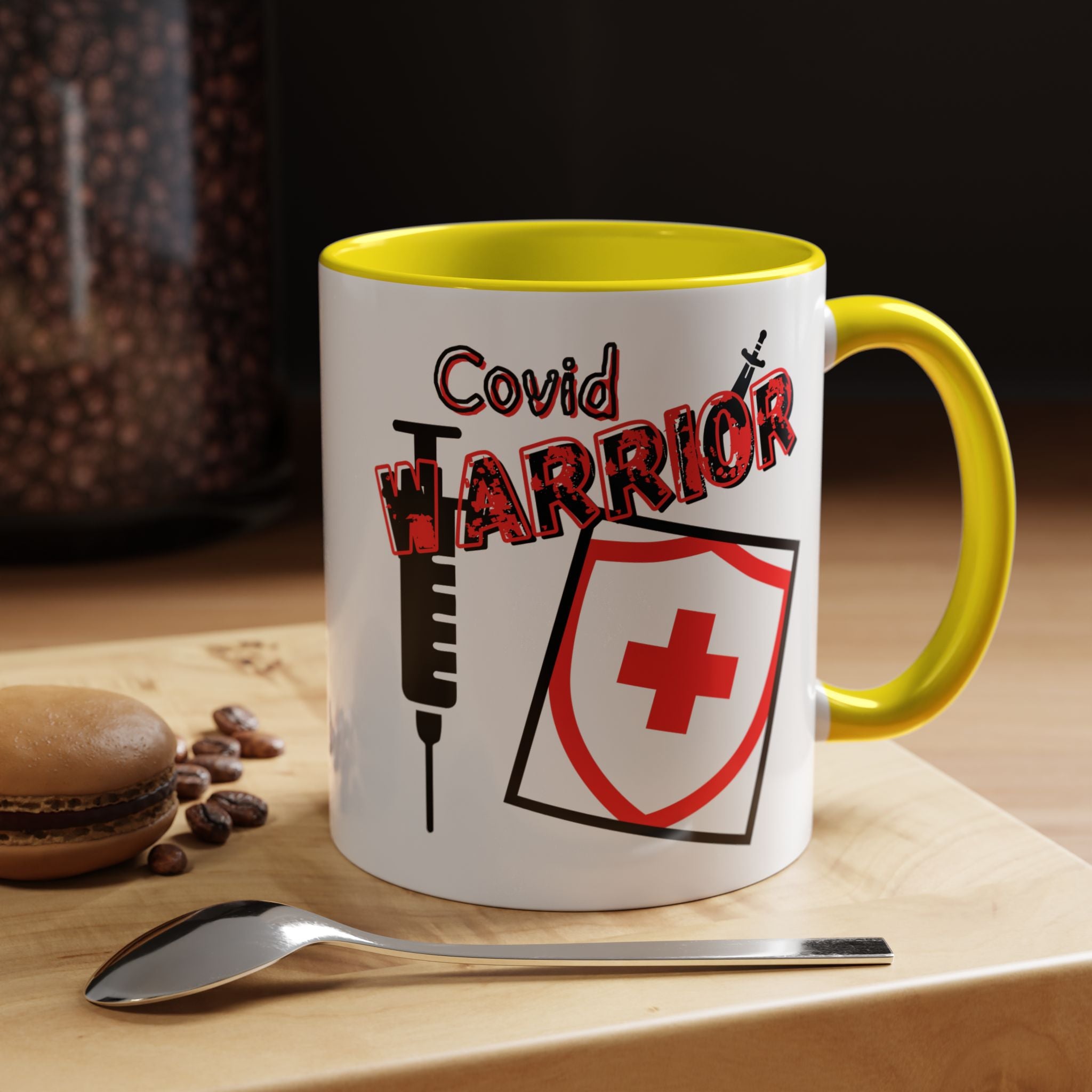 COVID Warrior Coffee Mug(Red|Black) | Vaccine Shield Accent Mug 11/15oz| Medical Staff Work Mug |