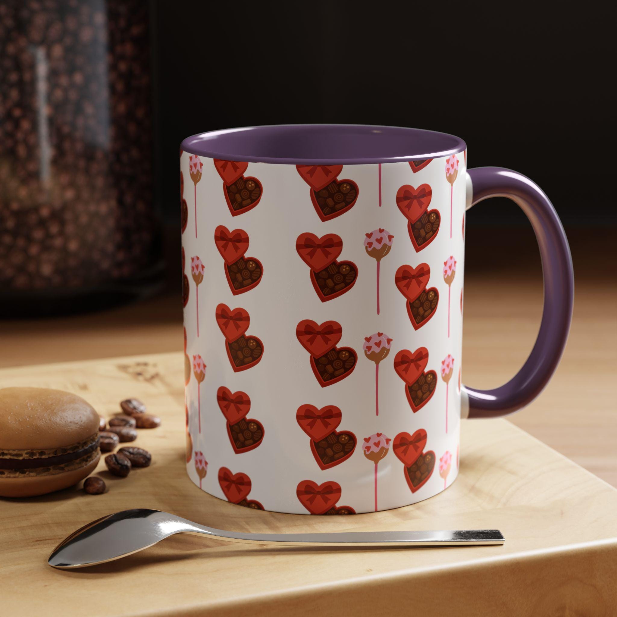Valentine Chocolate Heart Pattern Mug | Accent Coffee Mug | Love Mug | Heart Mug