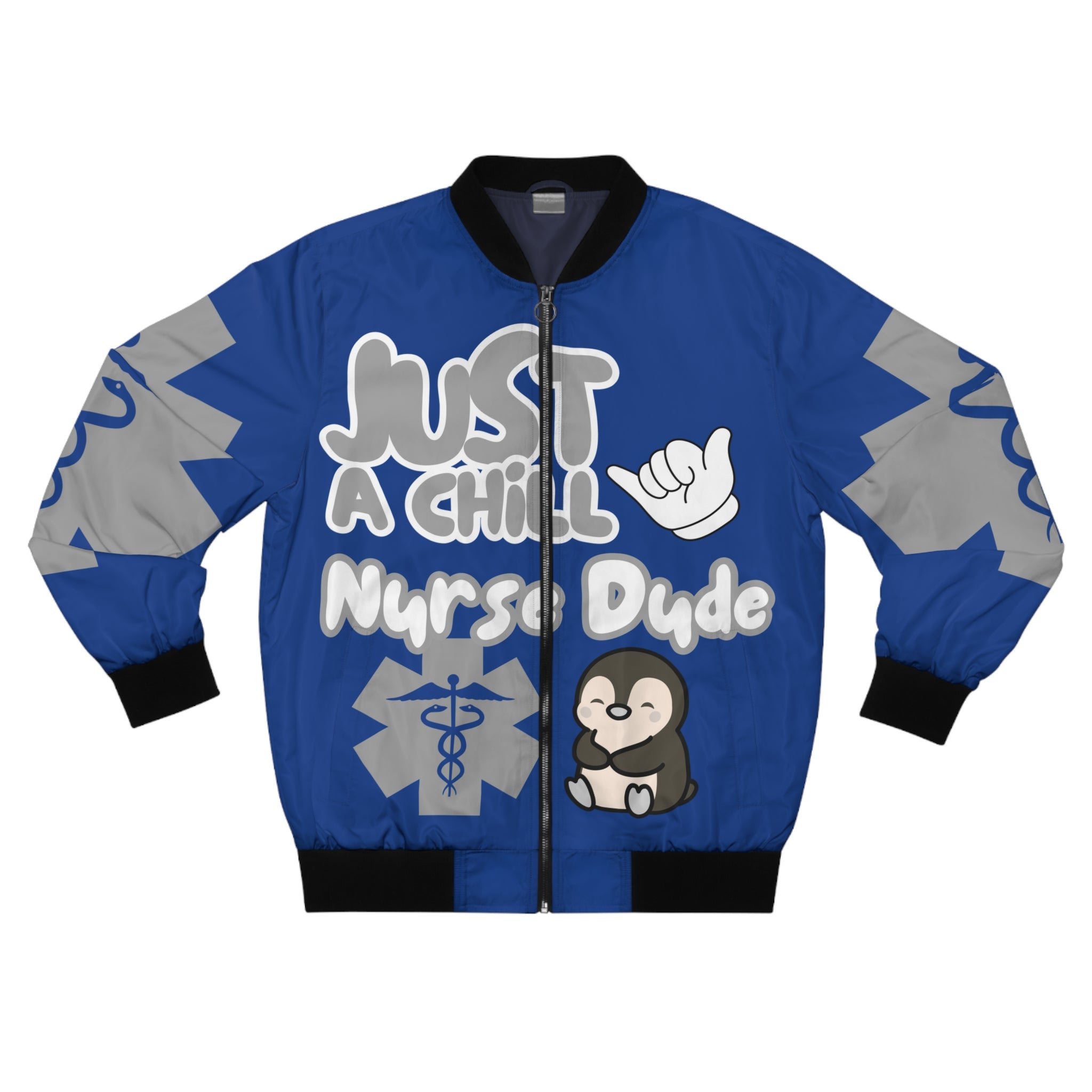 Chill Nurse Dude Medical Bomber Jacket(Grey|White|Blue) | Cool EMT Jacket|Healthcare Jacket for Men| Mens Nurse Jacket|Nurse For Him |