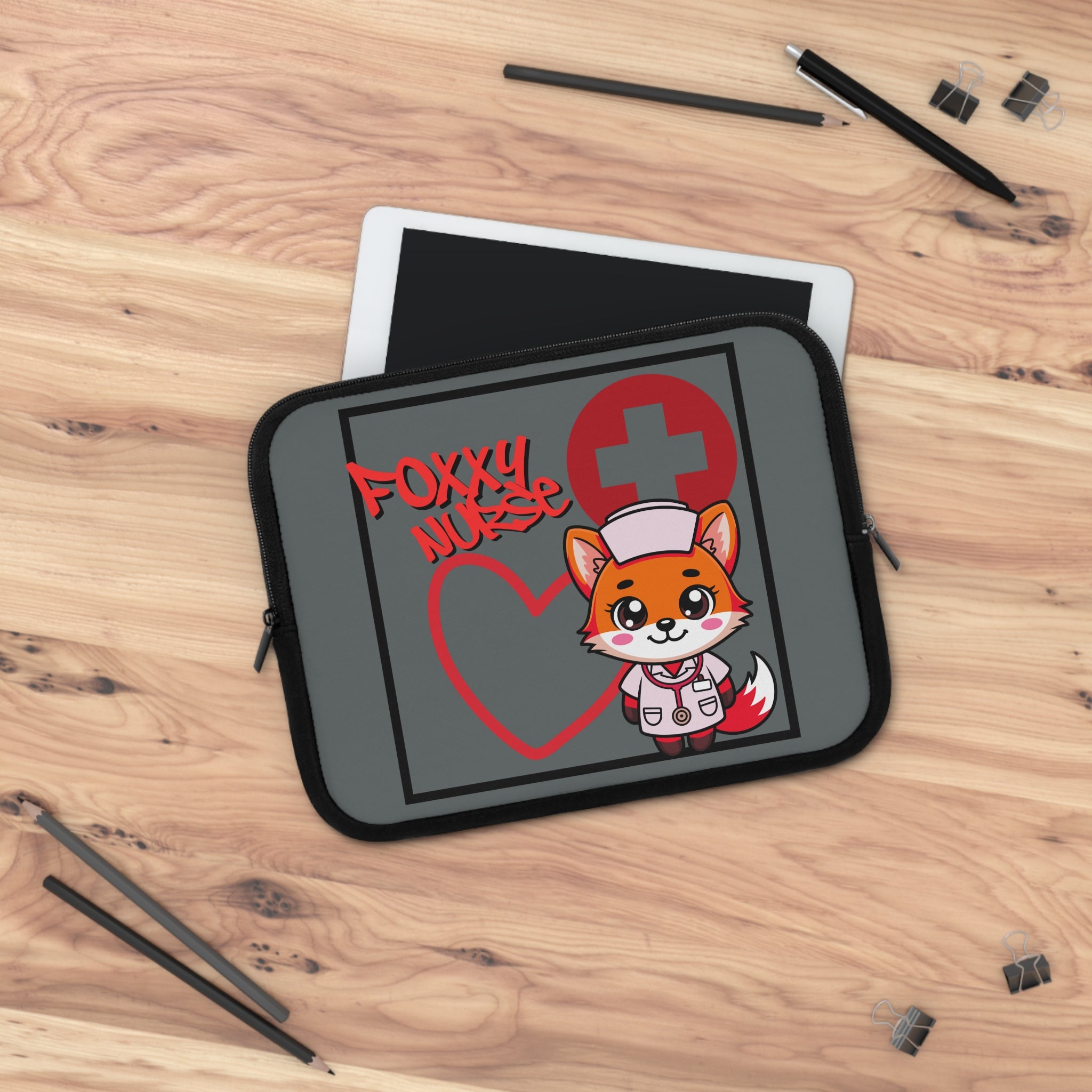 Foxxy Nurse Laptop Sleeve(Red|Grey|)|Laptop/Tablet Case for Nurses & Doctors| Tablet Sleeve For Medical Workers |Medical Symbol Protective Case for Nurses & EMTs