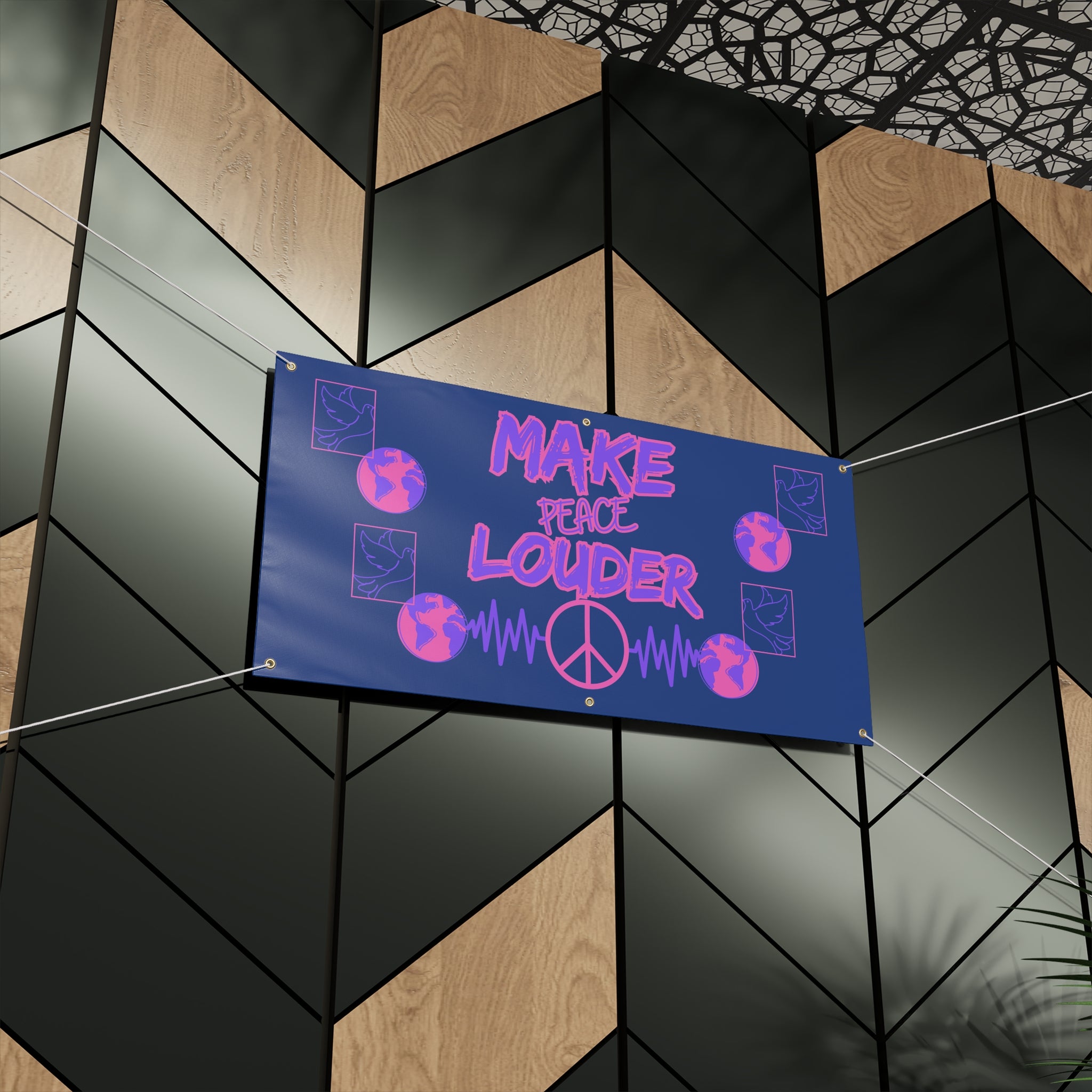 Make Peace Louder Banner(Purple|Pink) | Neon Peace Sign Protest Yard Flag | Social Justice Banner | Peaceful Activist Banner |