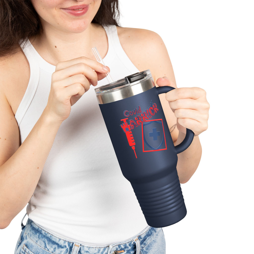 COVID Warrior 40oz Insulated Travel Mug(RedBlue)|Tumbler for Medical Professional| EMS Travel Mug |